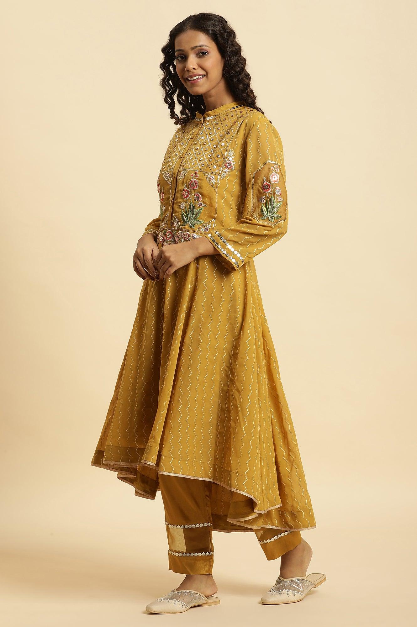 Yellow Embroidered Kurta, Pants And Dupatta Set - Image 5