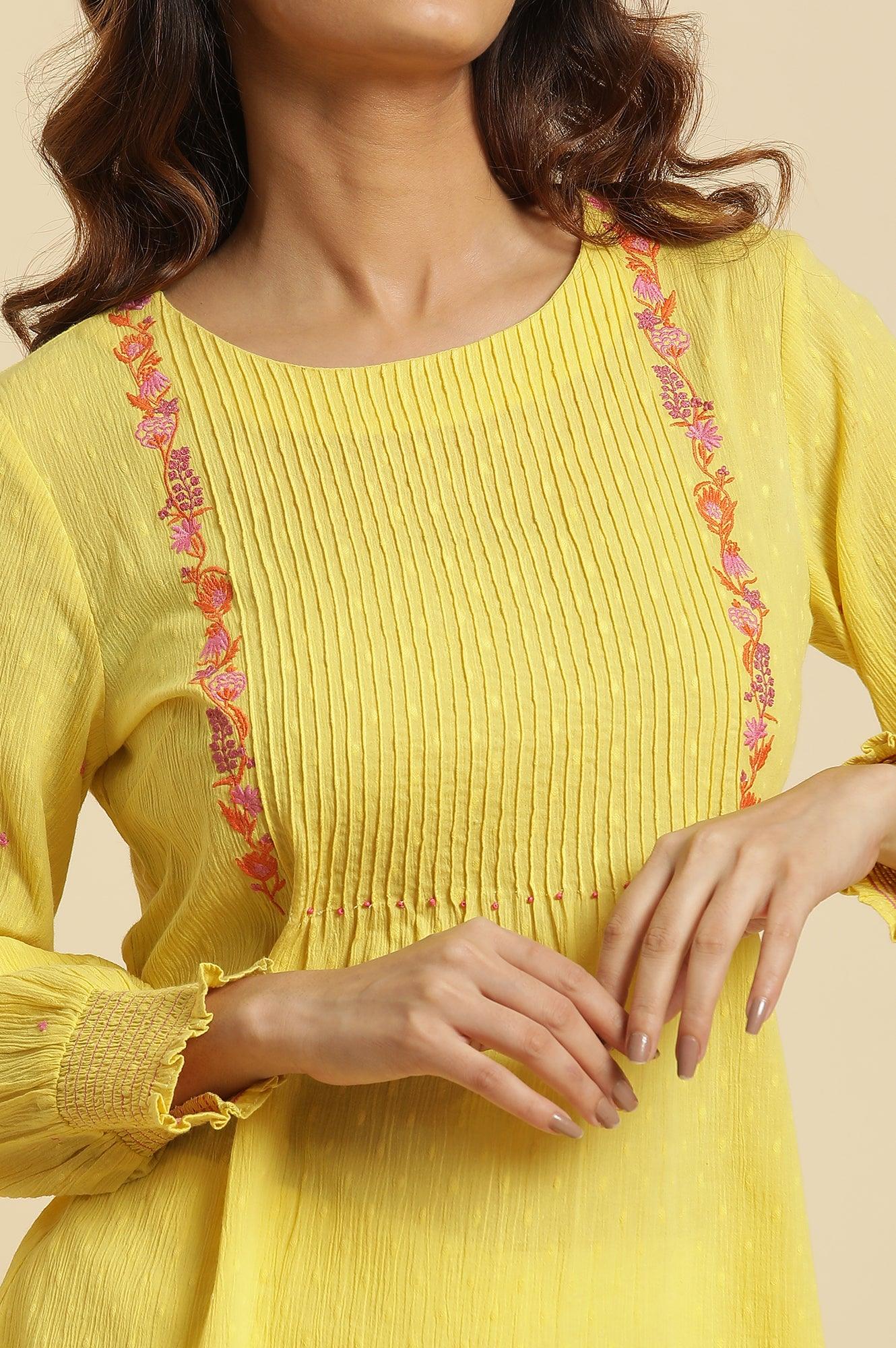 Yellow Embroidered Pintuck Top - Image 6