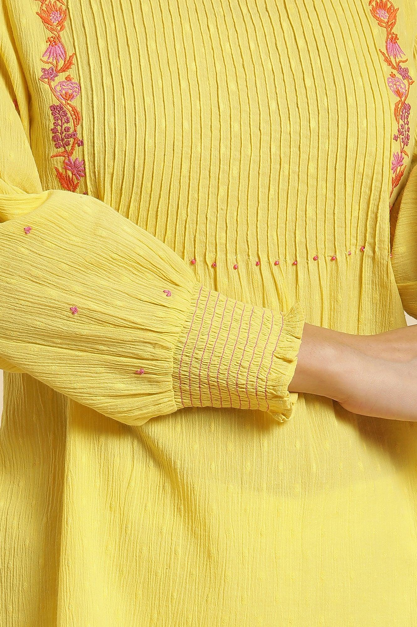 Yellow Embroidered Pintuck Top - Image 7