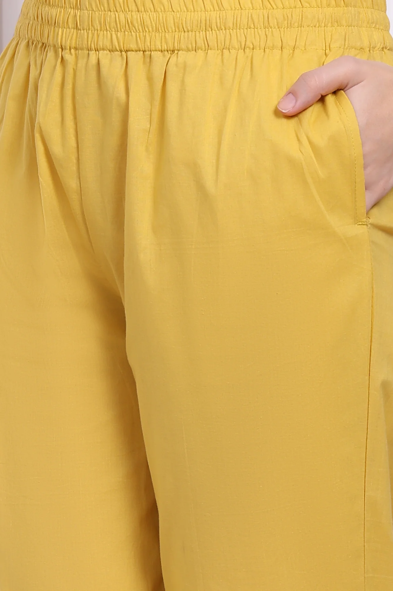 Yellow Embroidered Pure Cotton Straight Kurta and Pants Co-ord Set - Image 9