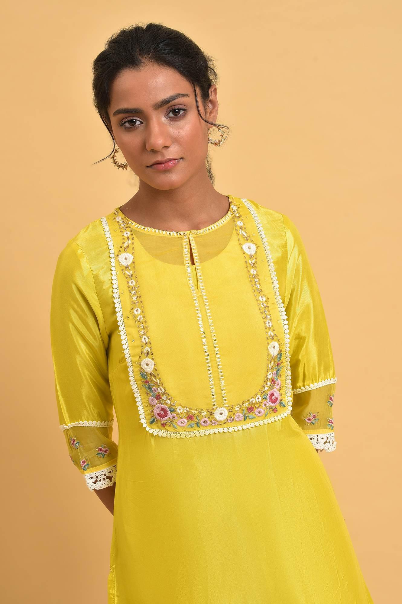Yellow Embroidered Shantun Festive kurta - Image 5