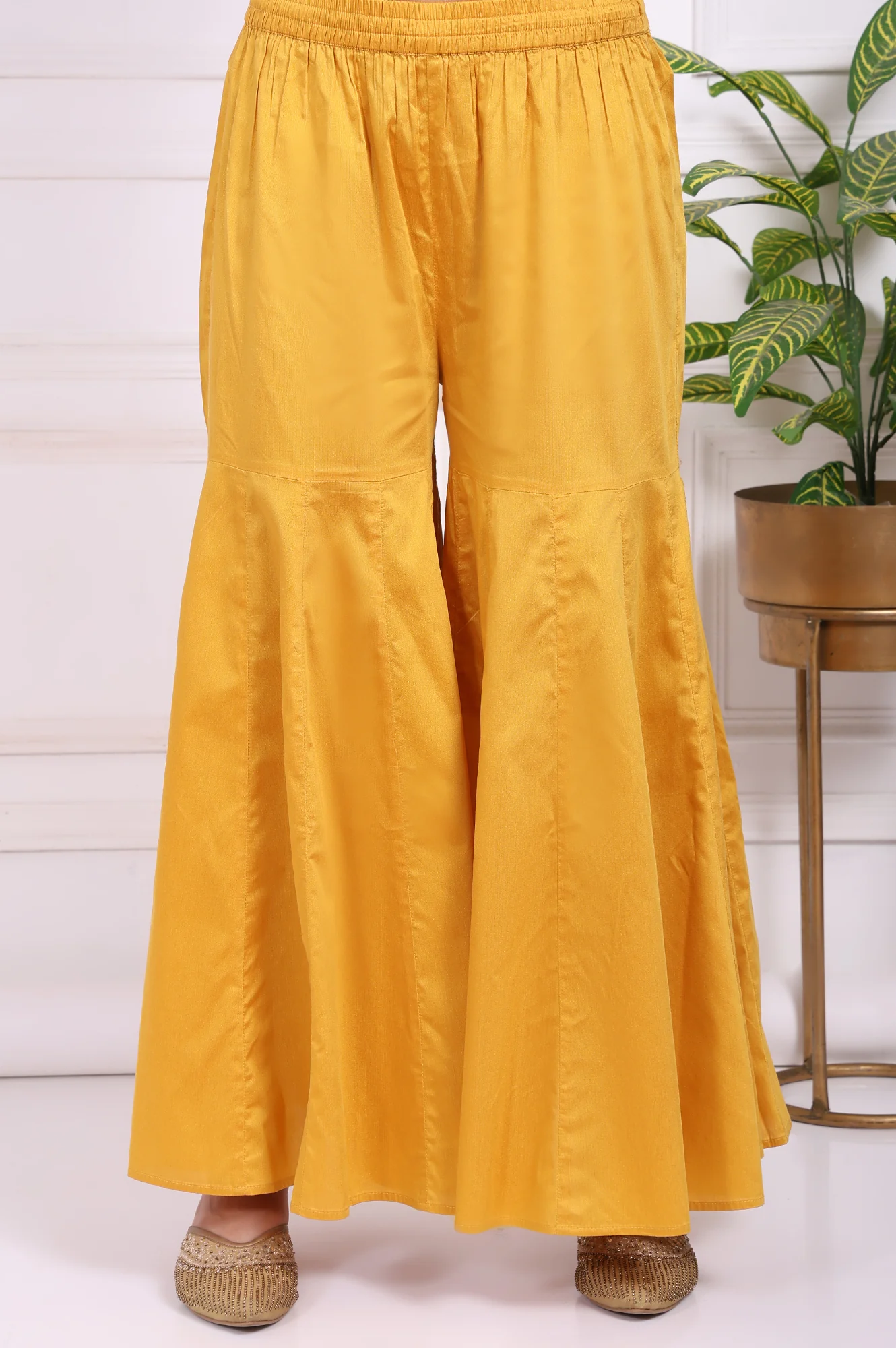 Yellow Embroidered Straight Jacquard Kurta with Sharara and Dupatta Set - Image 8
