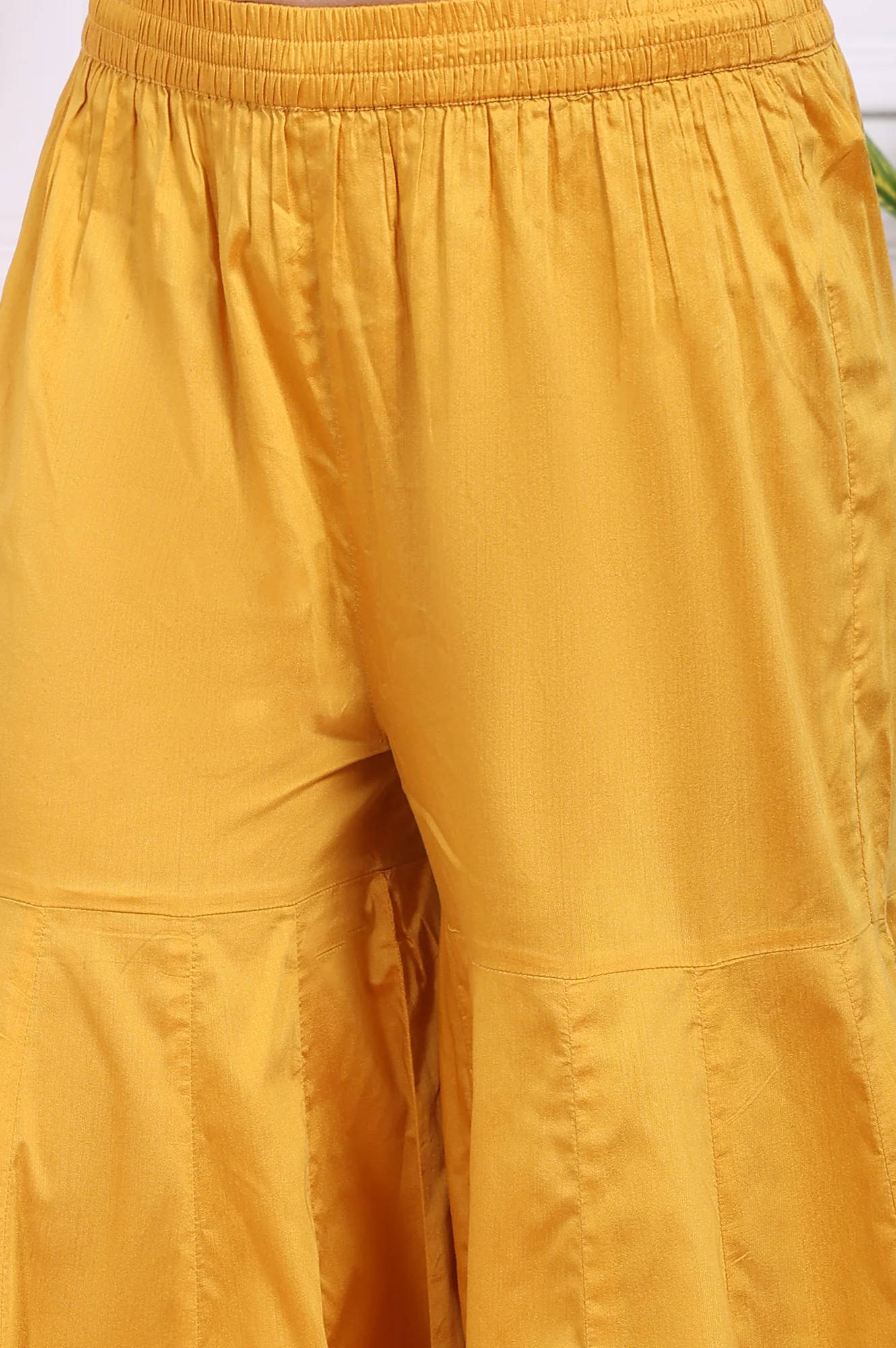 Yellow Embroidered Straight Jacquard Kurta with Sharara and Dupatta Set - Image 9