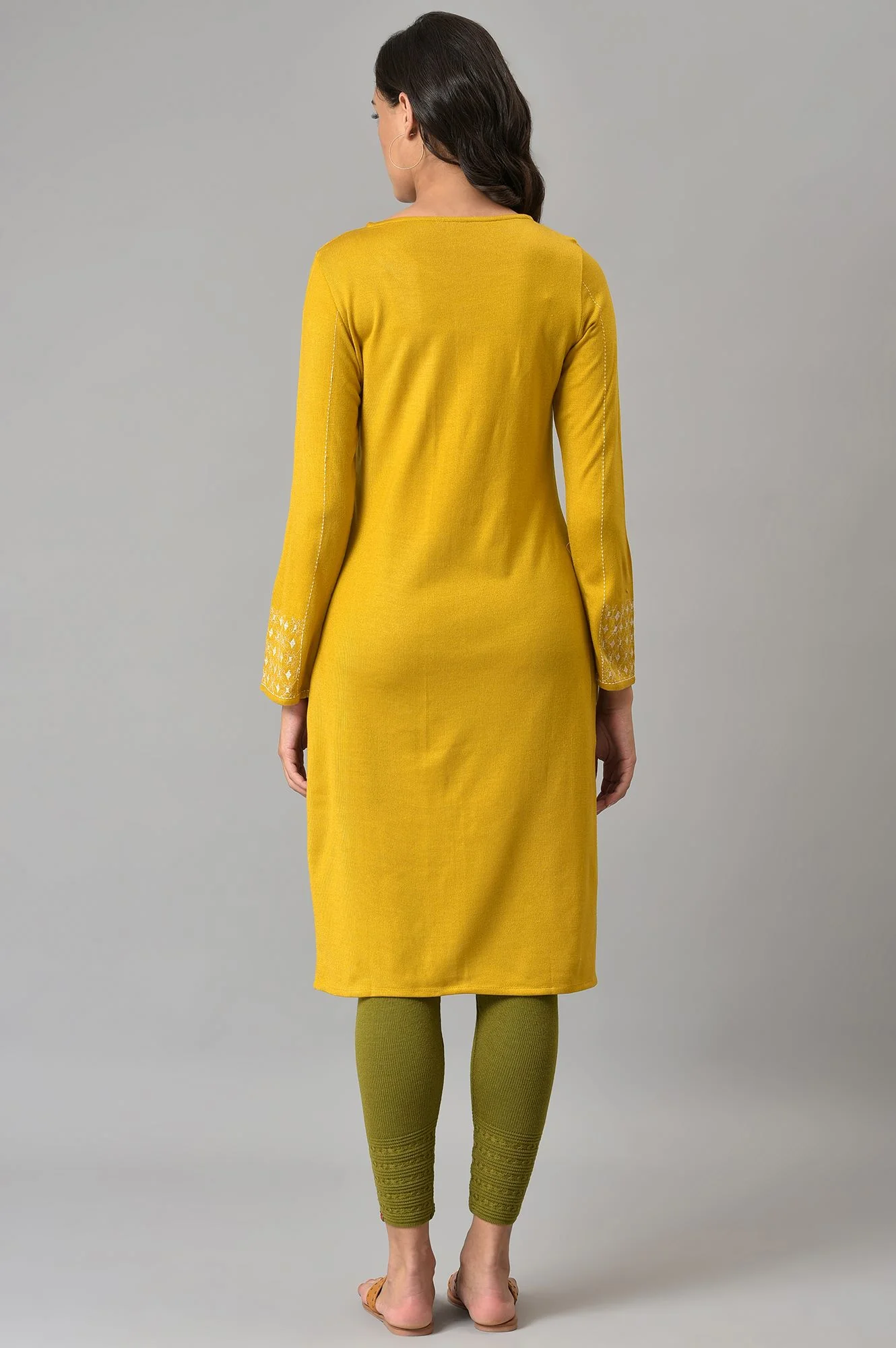 Yellow Embroidered Straight kurta - Image 2