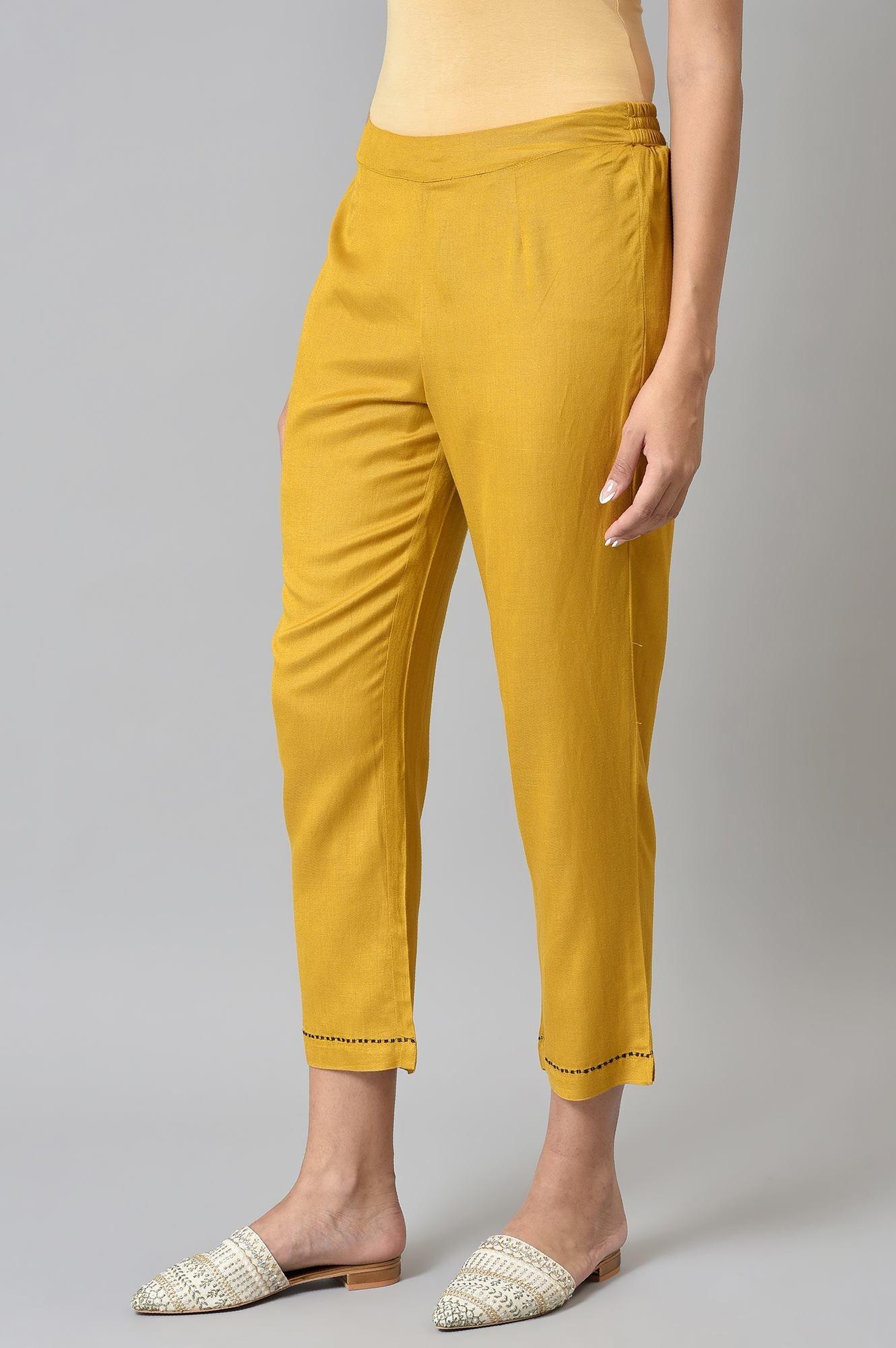 Yellow Embroidered Straight Pants - Image 3