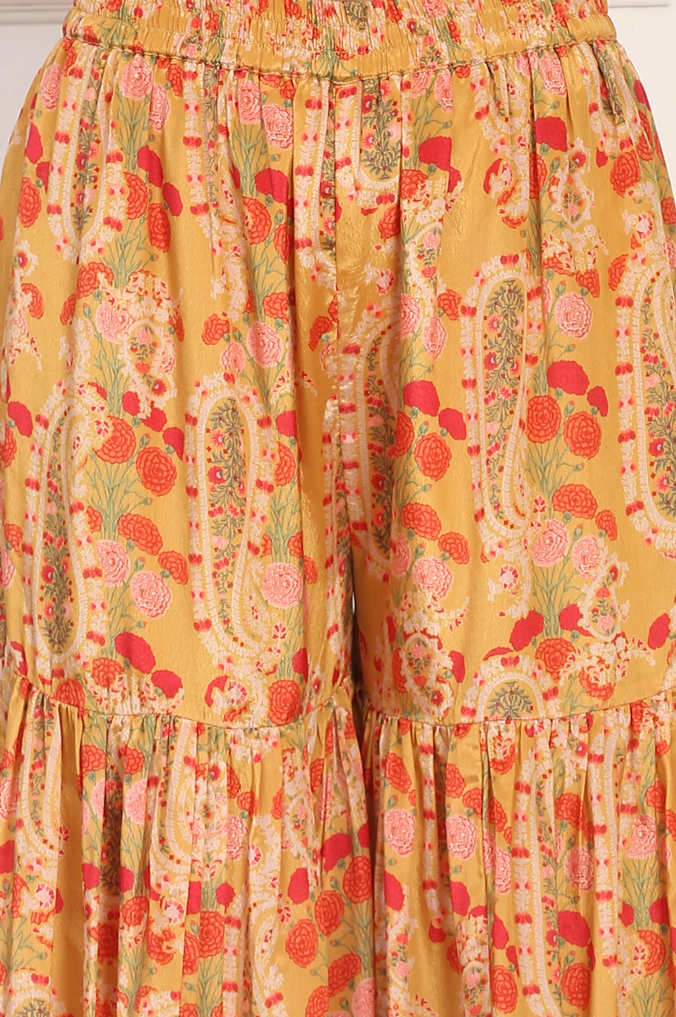 Yellow Embroidered Straight Shantung Kurta with Sharara and Dupatta Set - Image 8