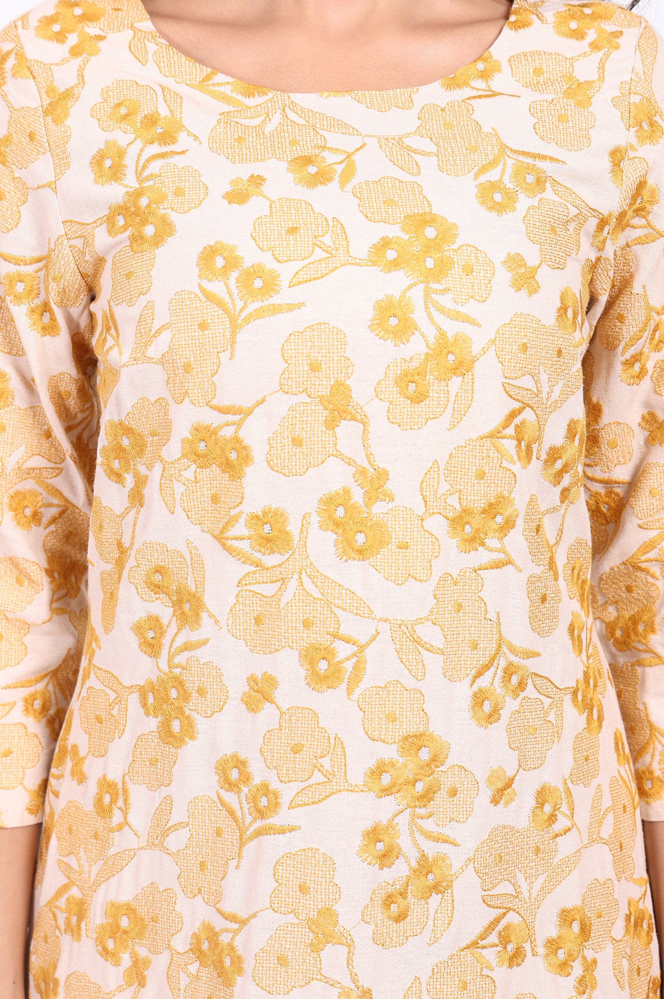 Yellow Floral Embroidered Straight Rayon Kurta and Straight Pant Set - Image 3
