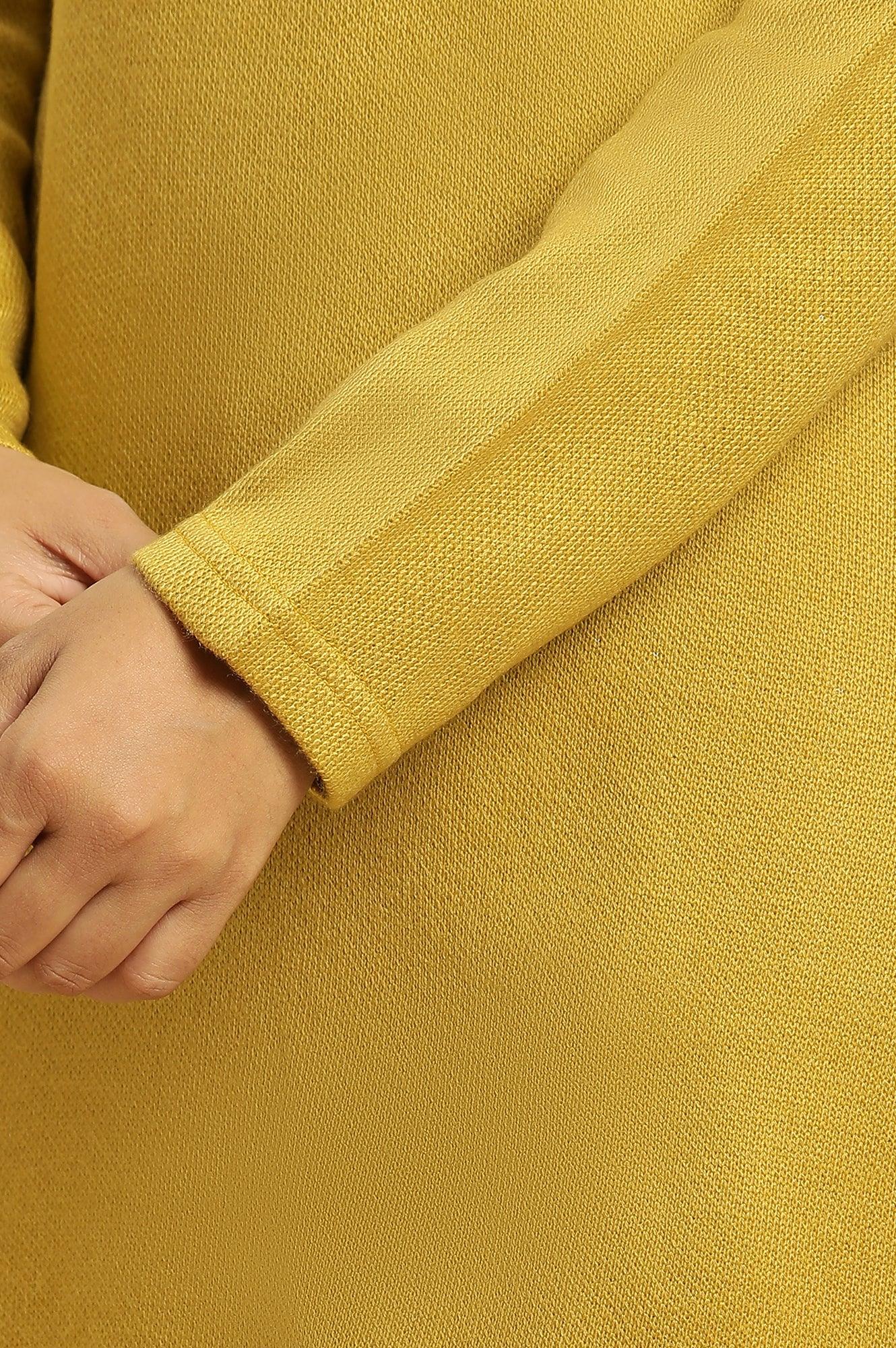 Yellow Floral Embroidered Straight Winter Kurta And Tights Set - Image 7