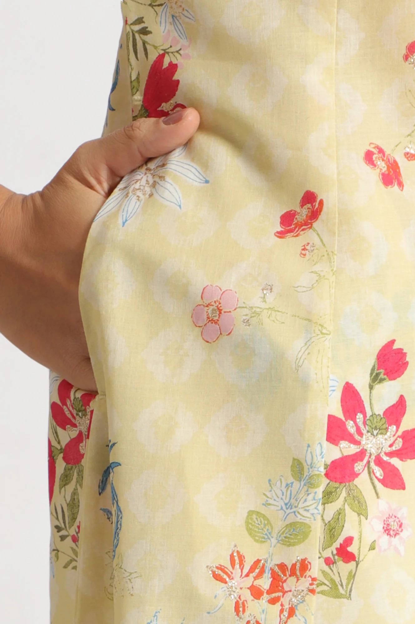 Yellow Floral Printed A-line Pure Cotton Kurta and Leggings Set - Image 8