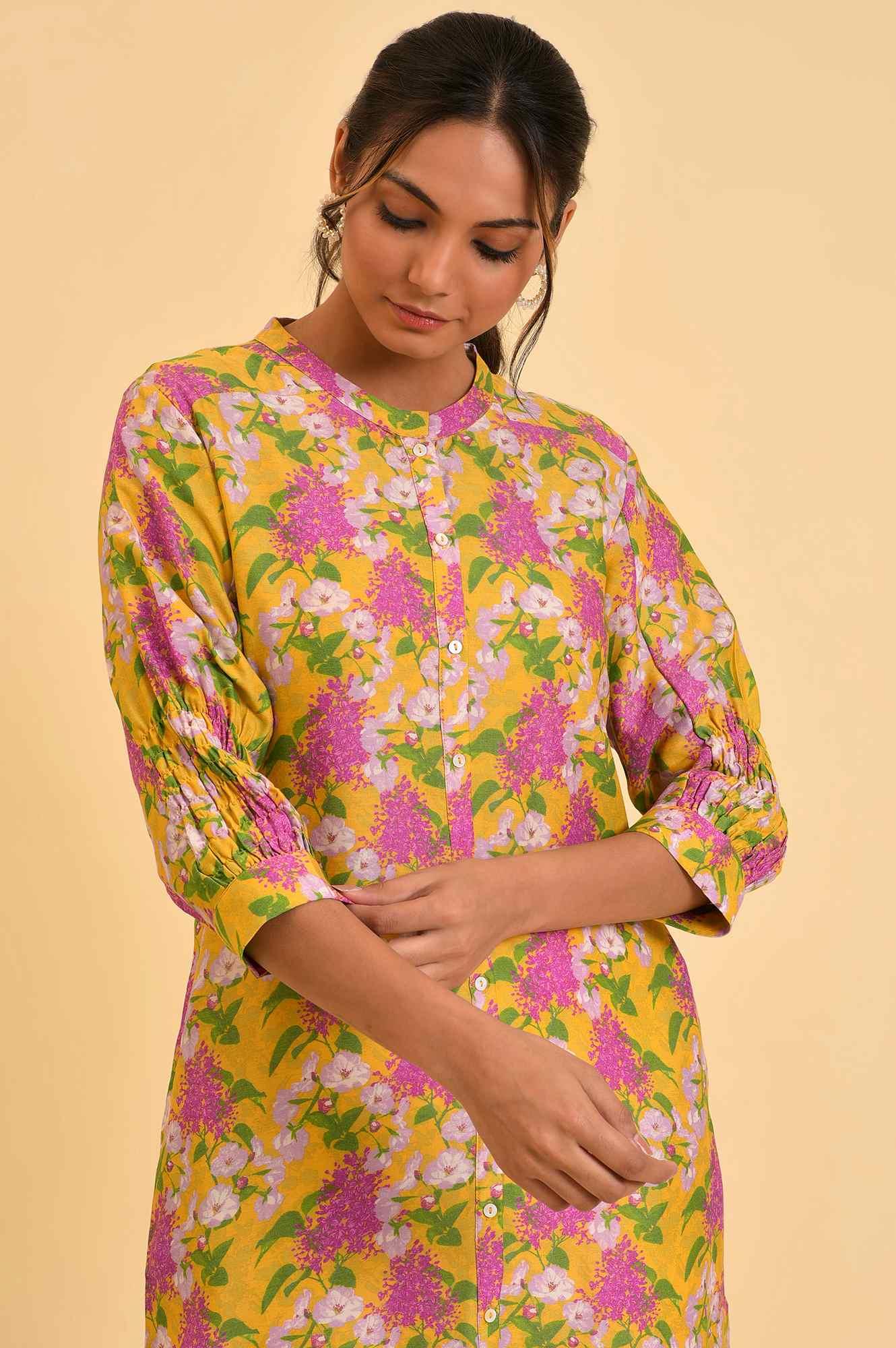 Yellow Floral Printed Button Down Tunic - Image 5