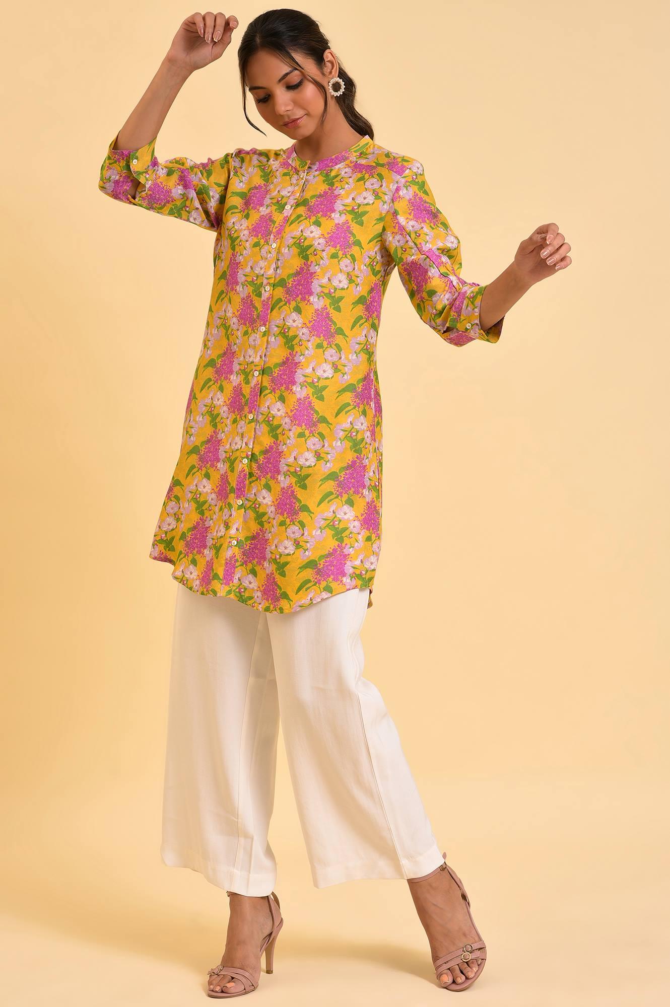 Yellow Floral Printed Button Down Tunic - Image 6