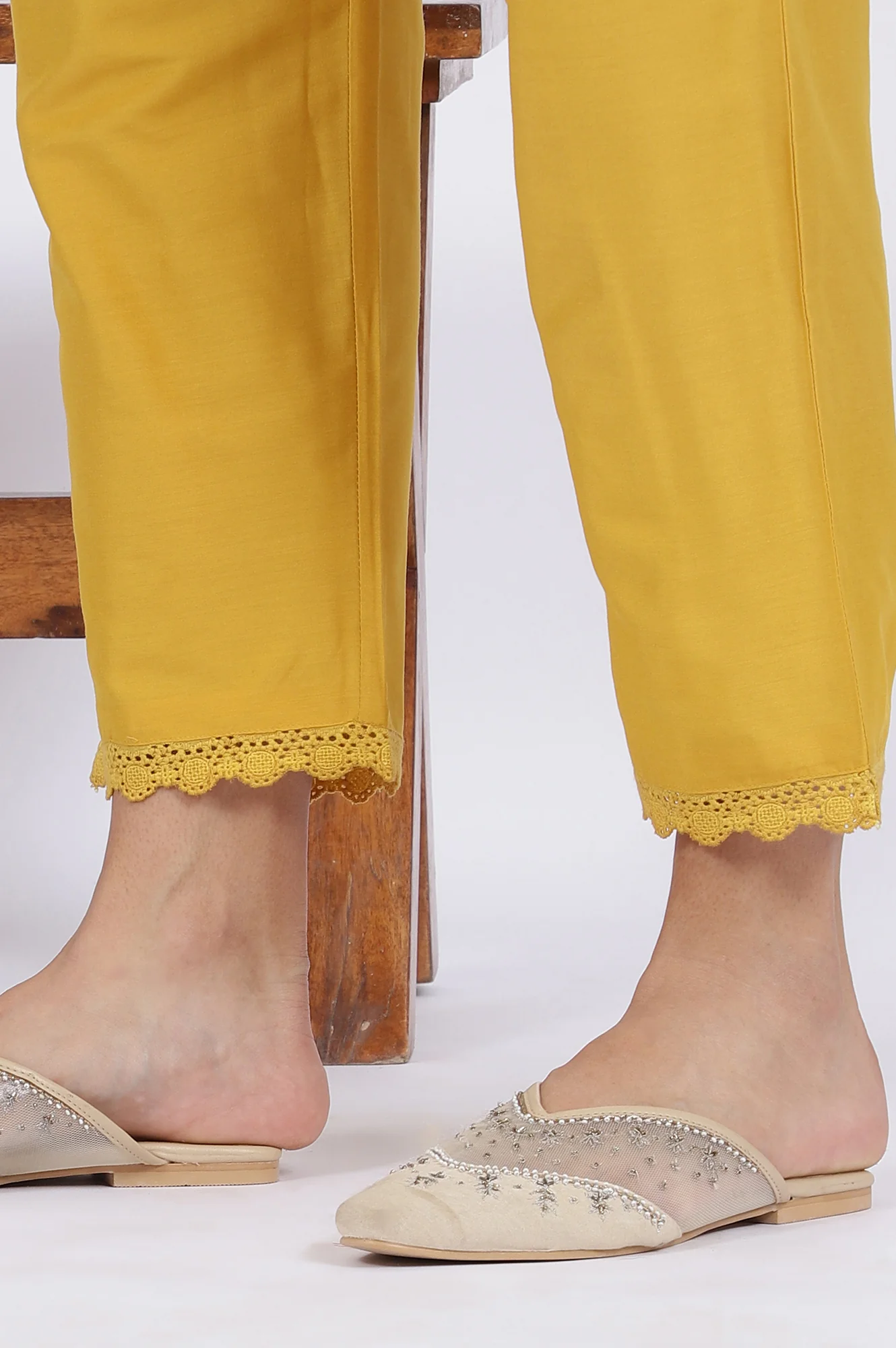 Yellow Floral Printed Chanderi Anarkali Kurta and Pants Set with Dupatta - Image 9