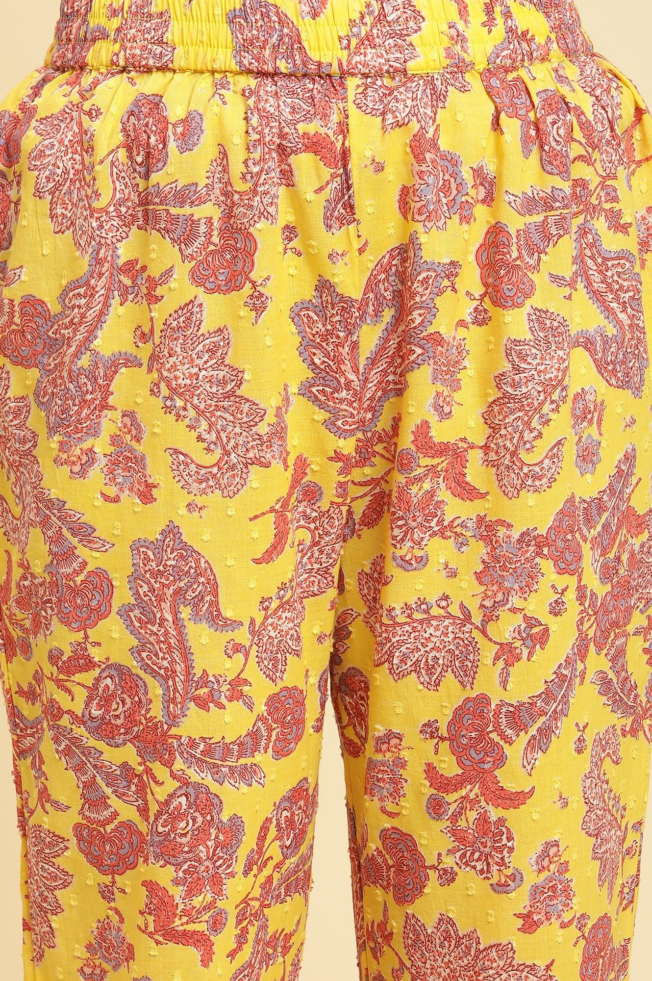 Yellow Floral Printed Cotton Kurta And Pants Co-Ord Set - Image 8