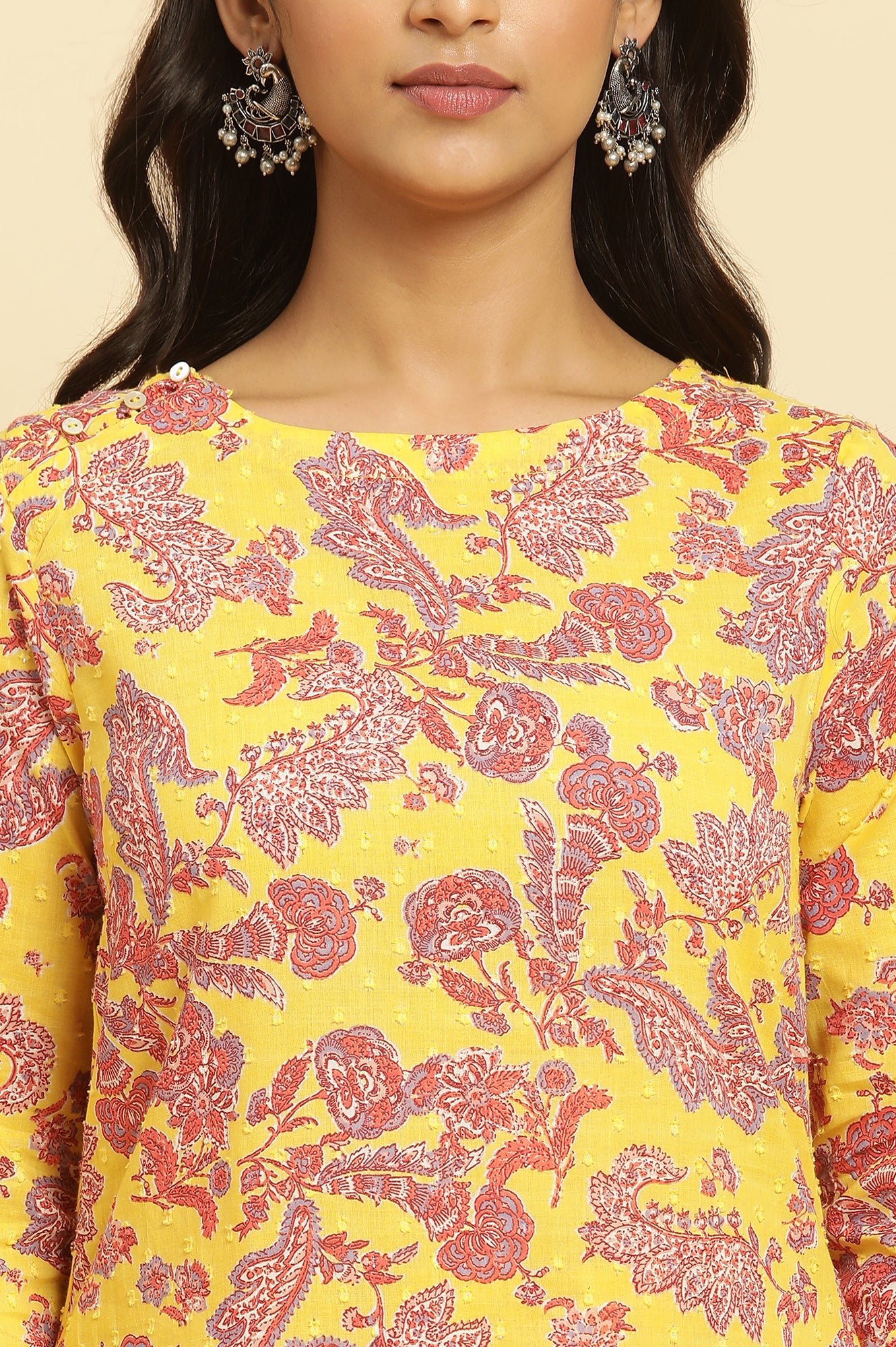 Yellow Floral Printed Cotton Kurta And Pants Co-Ord Set - Image 6