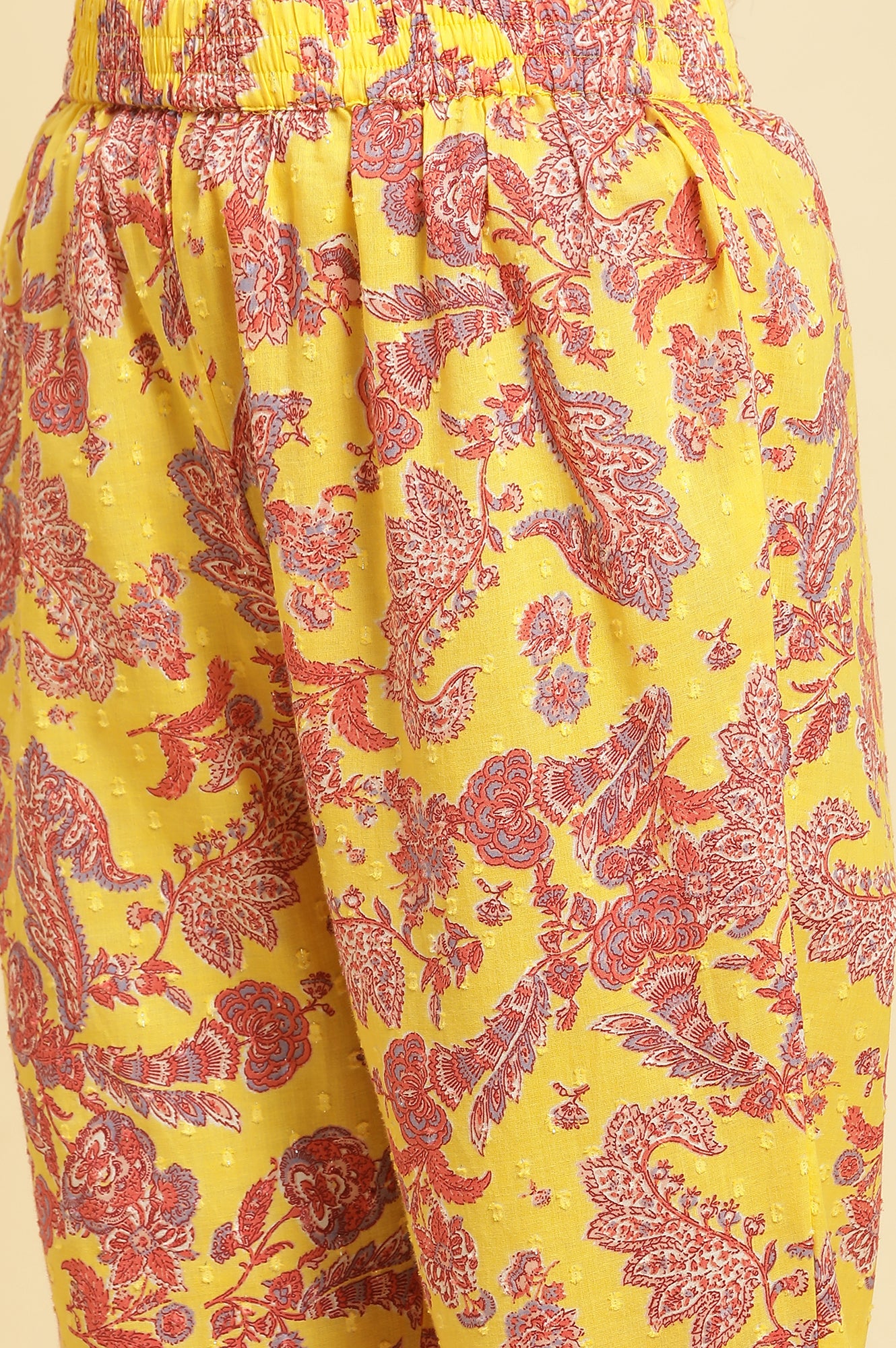 Yellow Floral Printed Cotton Kurta And Pants Co-Ord Set - Image 9