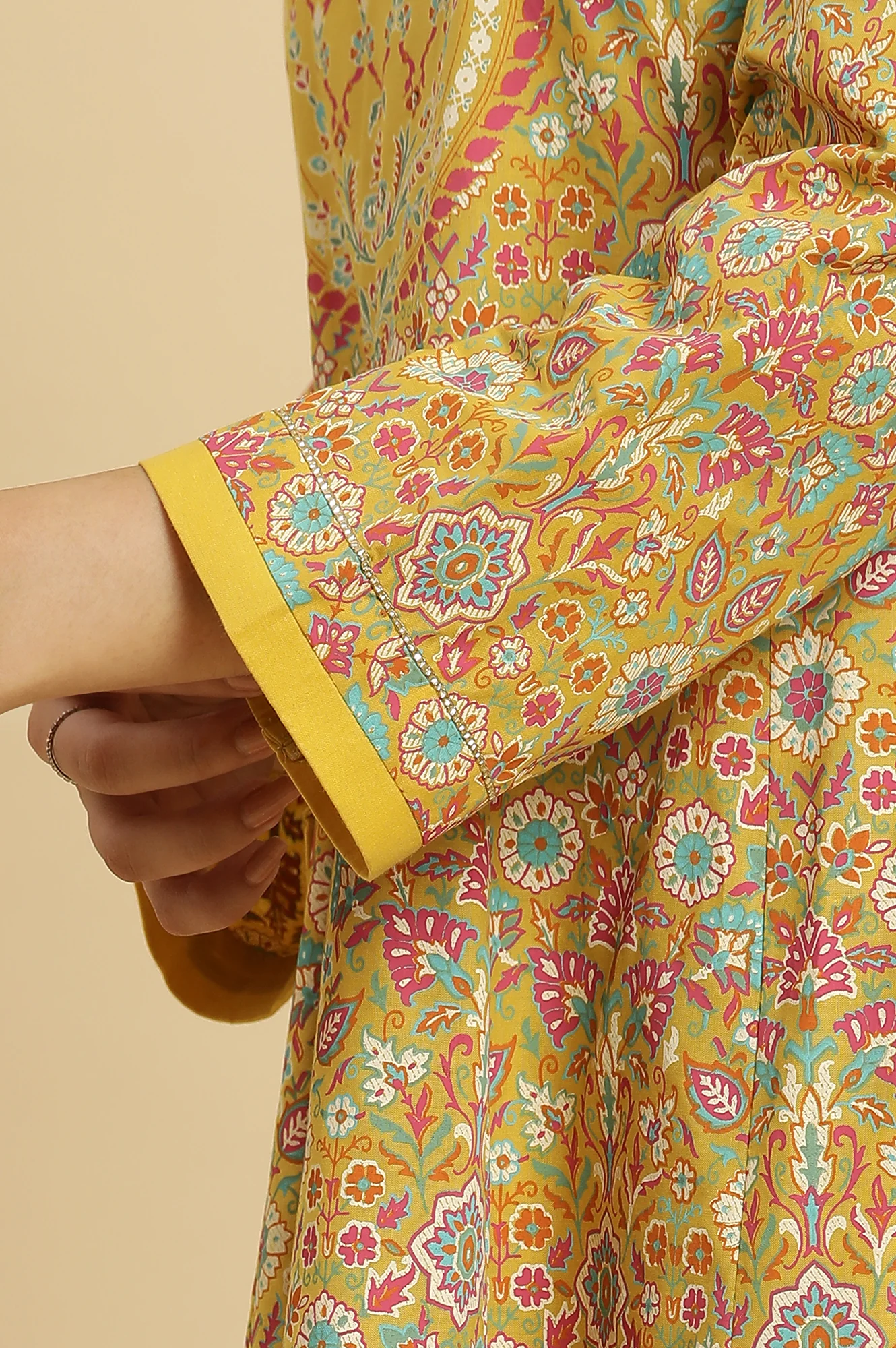 Yellow Floral Printed Flared Kurta And Pants Set - Image 7