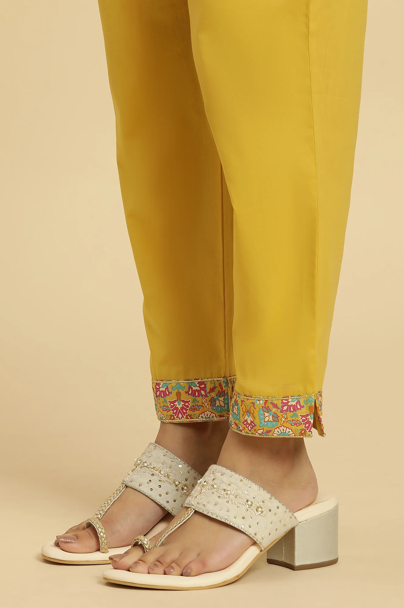 Yellow Floral Printed Flared Kurta And Pants Set - Image 9
