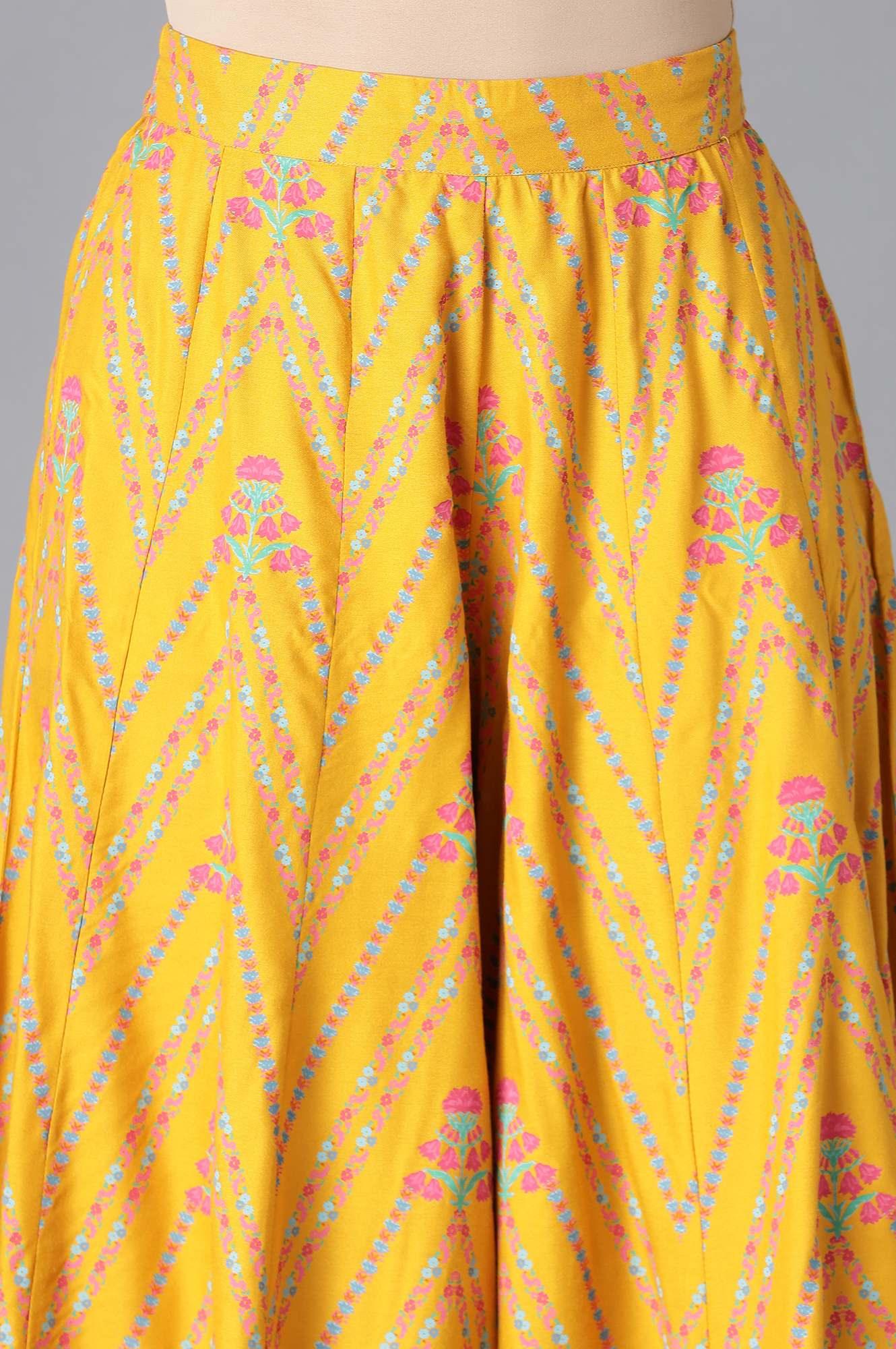 Yellow Floral Printed Kurta, Culottes And Dupatta Set - Image 6