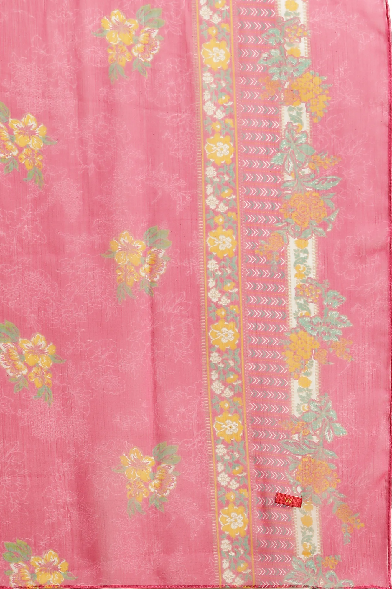 Yellow Floral Printed Kurta and Pants Set with Pink Dupatta - Image 9