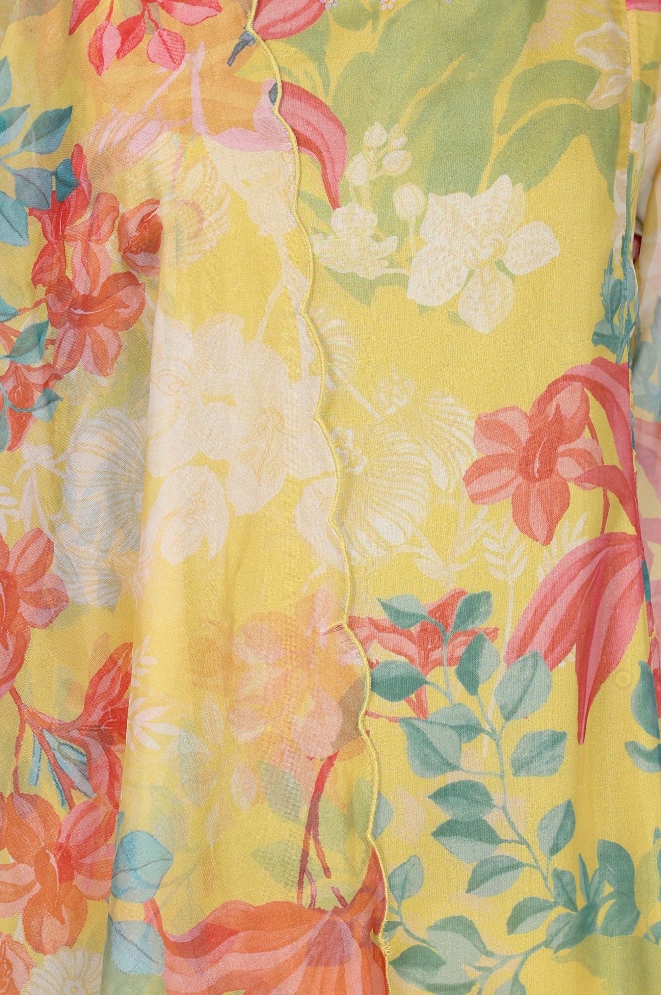Yellow Floral Printed Organza Straight Kurta with Pants and Dupatta Set - Image 2