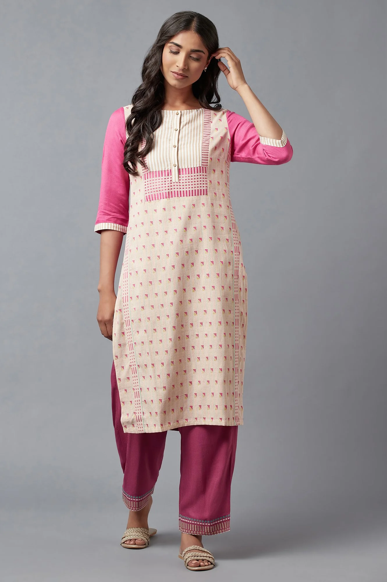 Yellow Floral Printed Rayon Flax A-Line Kurta with Slim Pant Set - Image 5