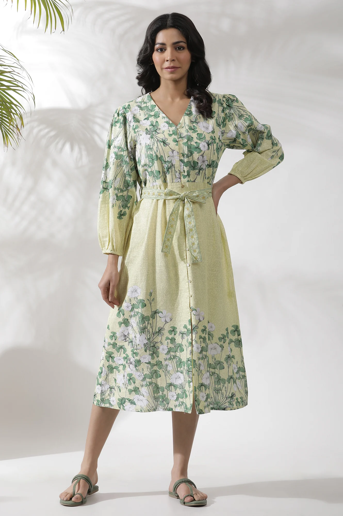 Yellow Floral Printed Shirt Dress - Image 2
