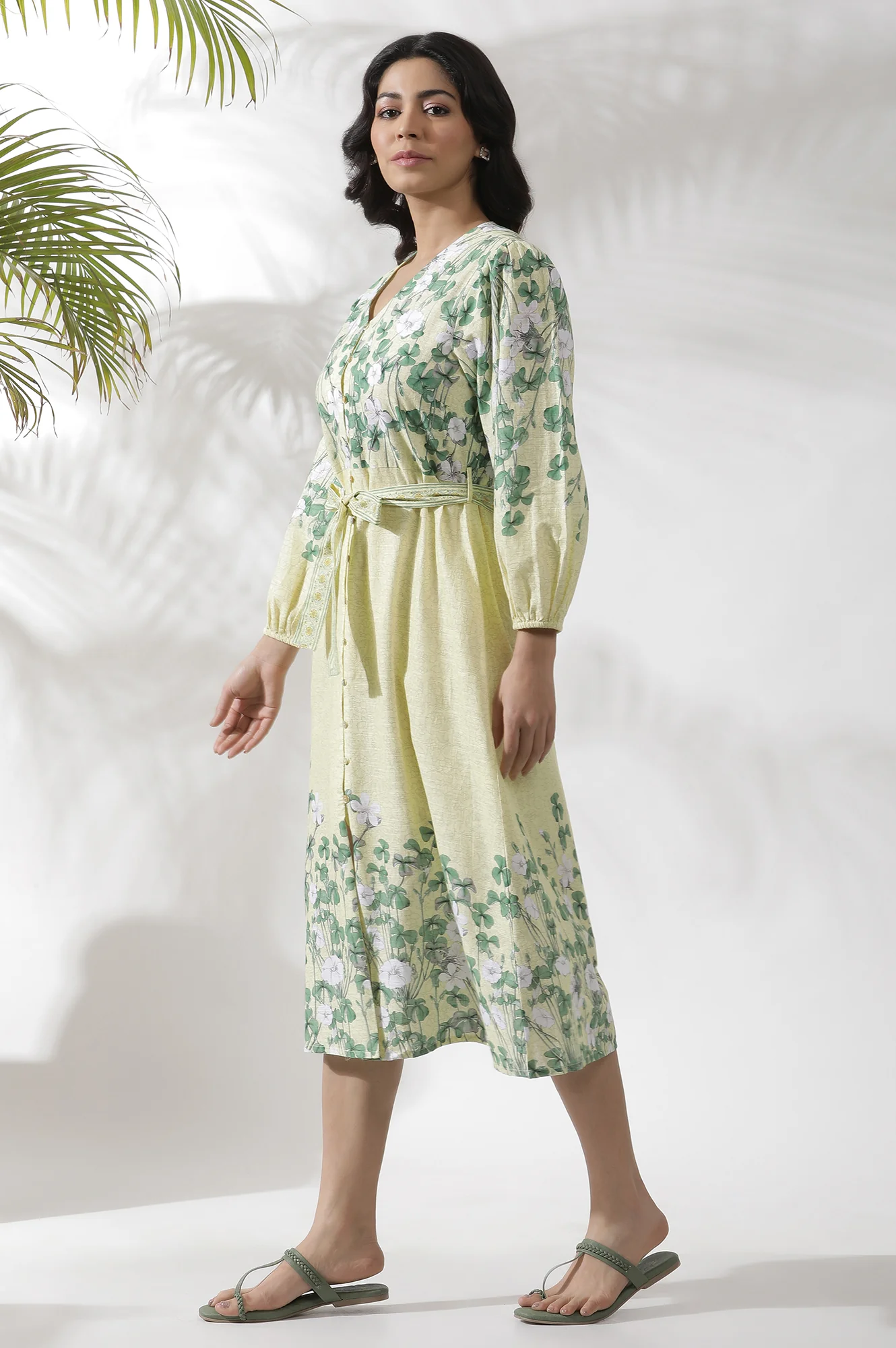 Yellow Floral Printed Shirt Dress - Image 3