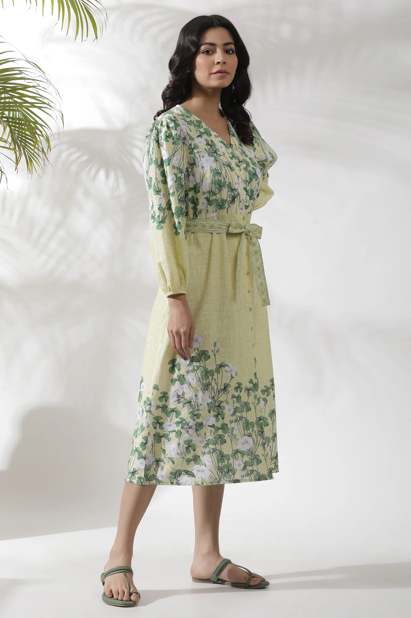 Yellow Floral Printed Shirt Dress - Image 5