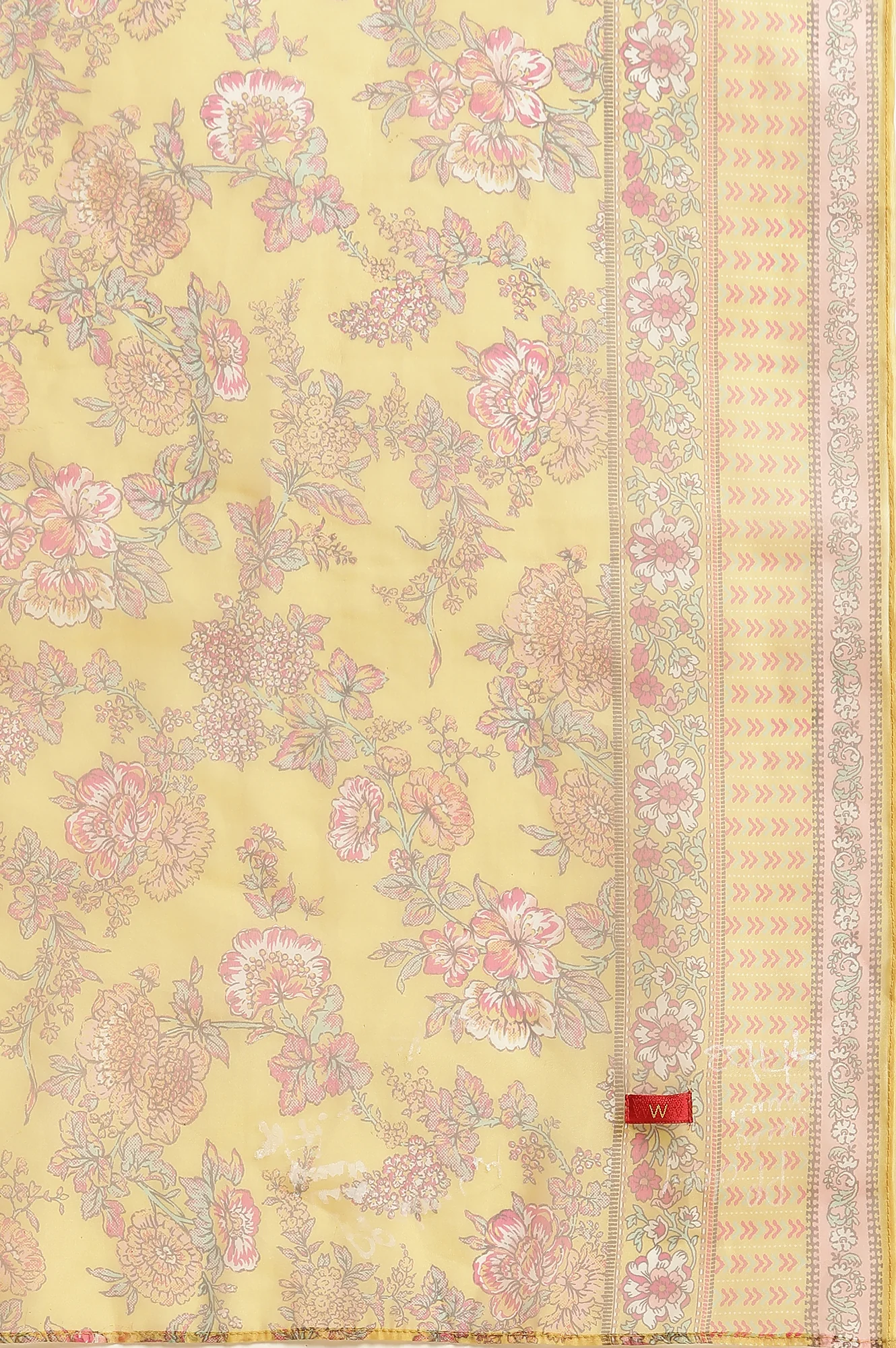 Yellow Floral Printed Short Flared Kurta, Sharara and Dupatta Set - Image 13