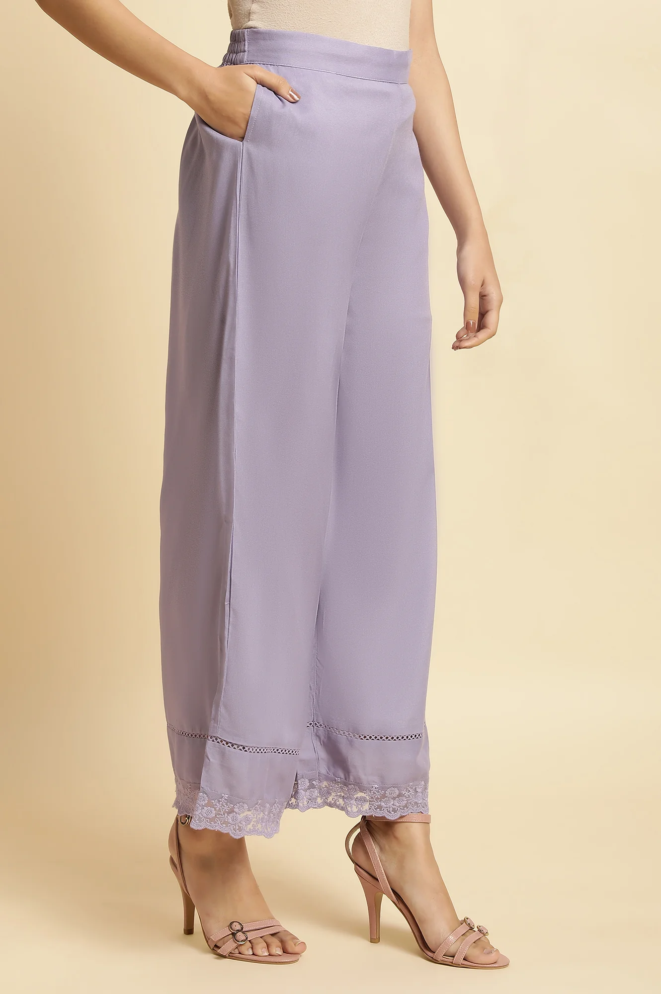 Yellow Floral Printed Thread Embroidered Pure Cotton A-Line Kurta and Parallel Pant Set - Image 4