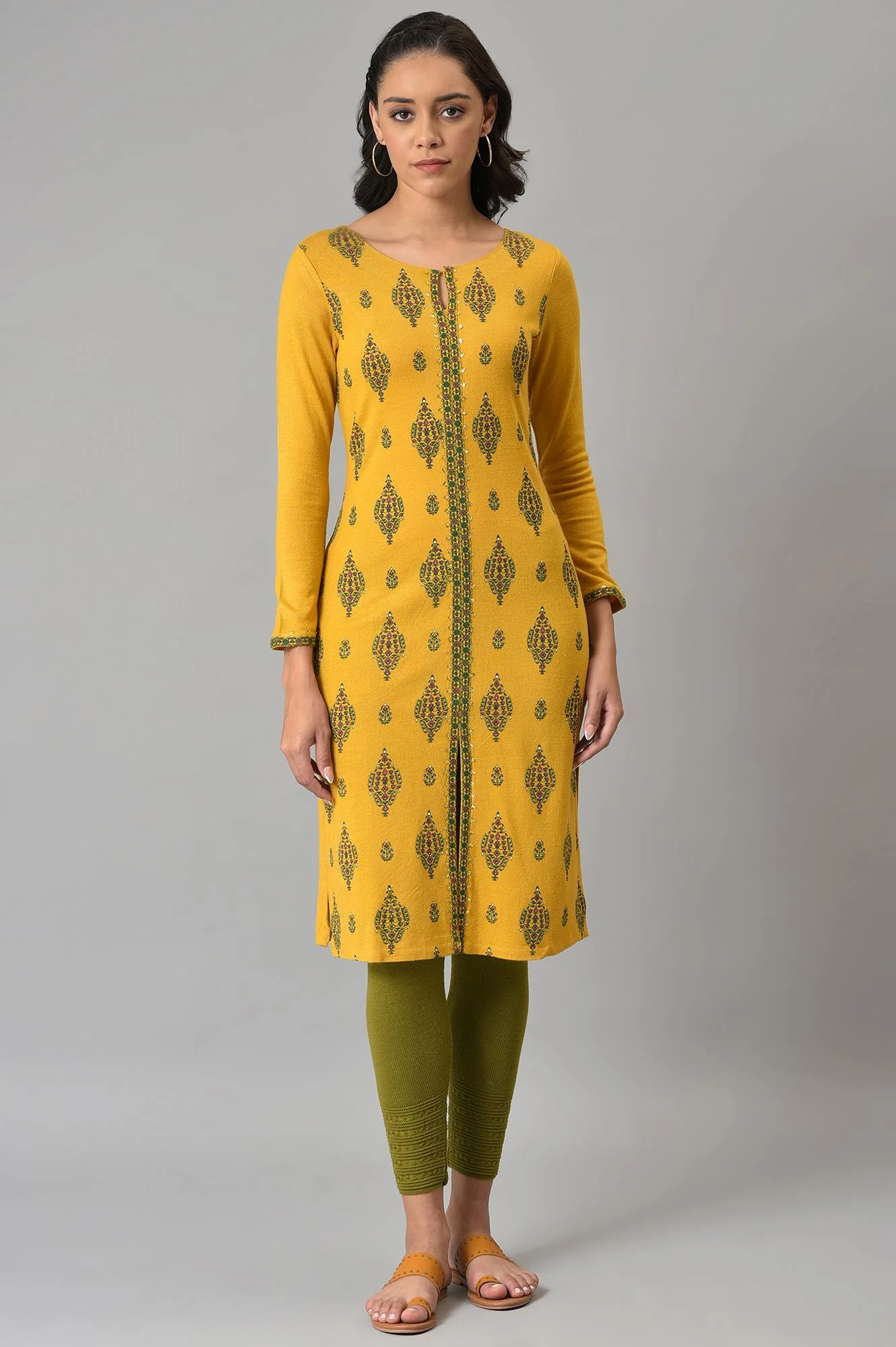 Yellow Floral Printed Winter kurta