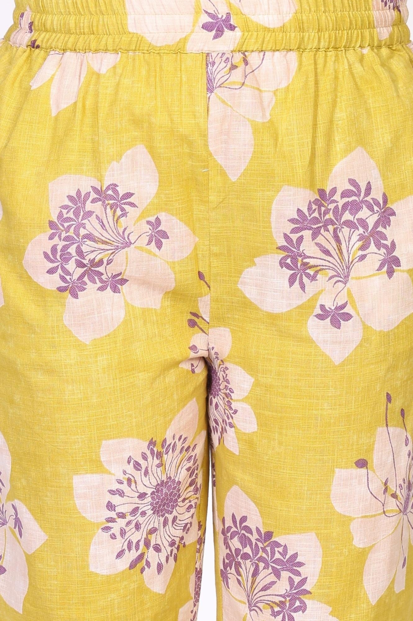 Yellow Floral Printed Straight Cotton Kurta with Straight Pant and Dupatta Set - Image 7