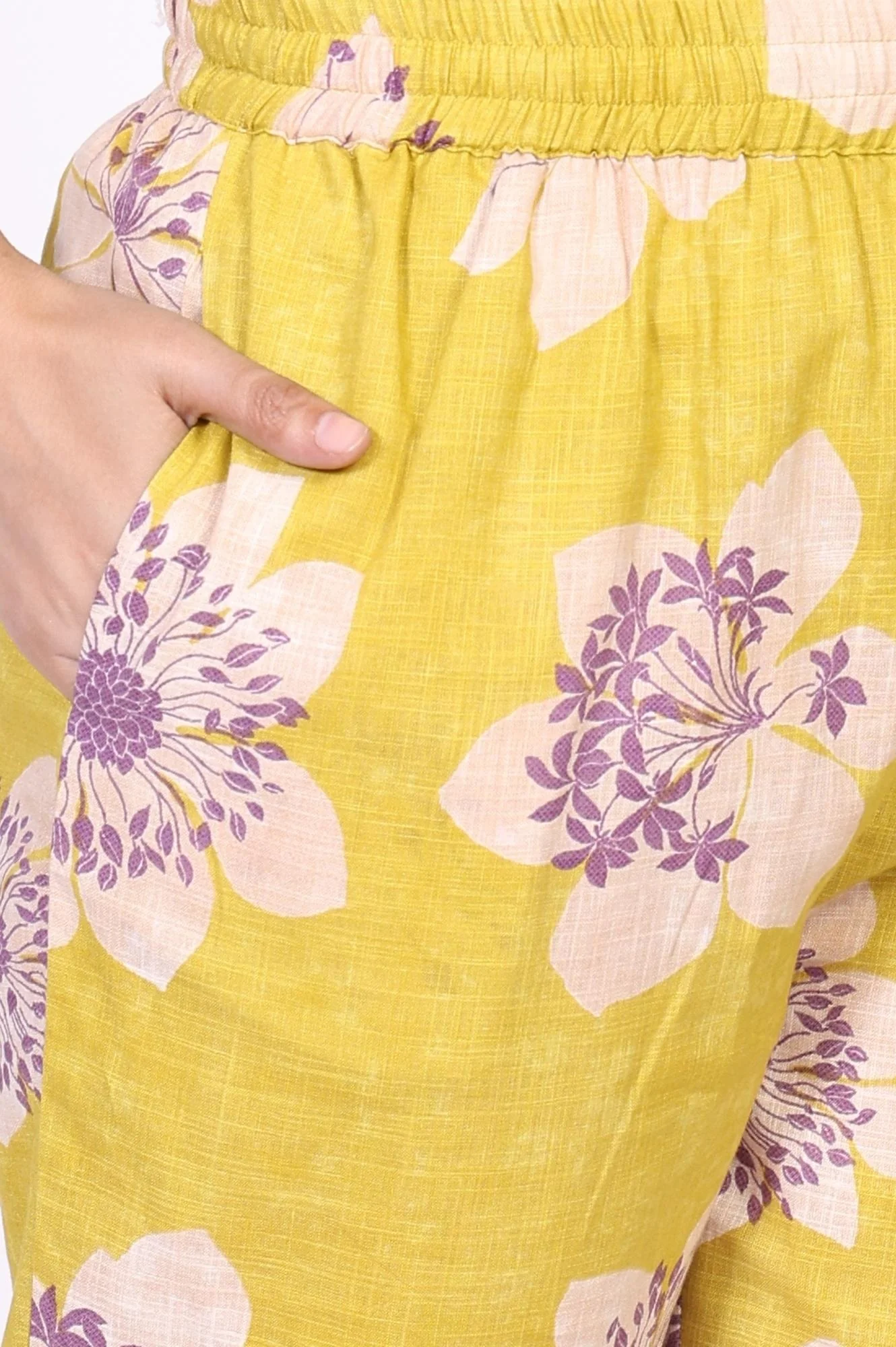 Yellow Floral Printed Straight Cotton Kurta with Straight Pant and Dupatta Set - Image 8