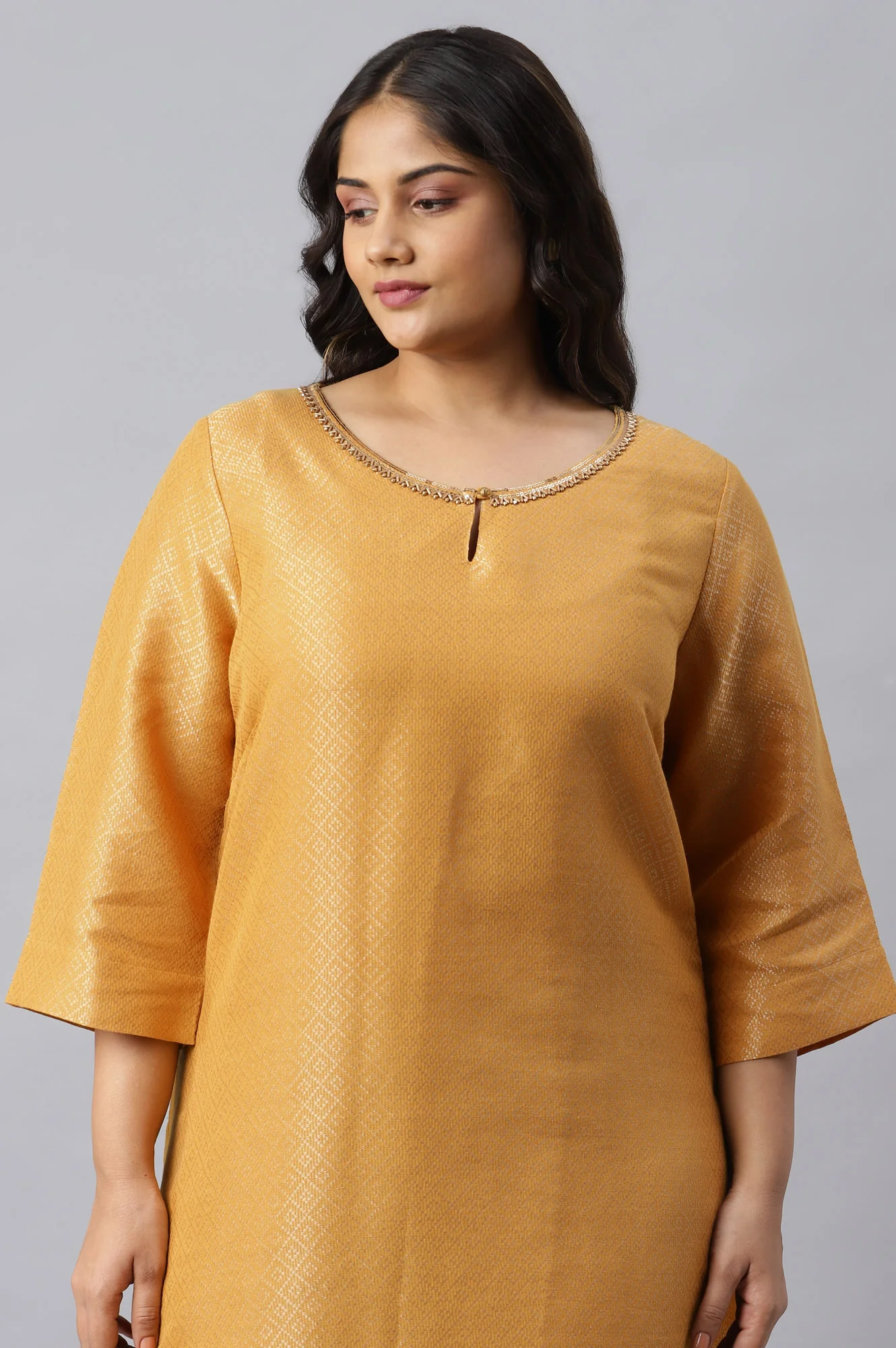 Yellow Geometric Print Dobby Plus Size kurta - Image 5