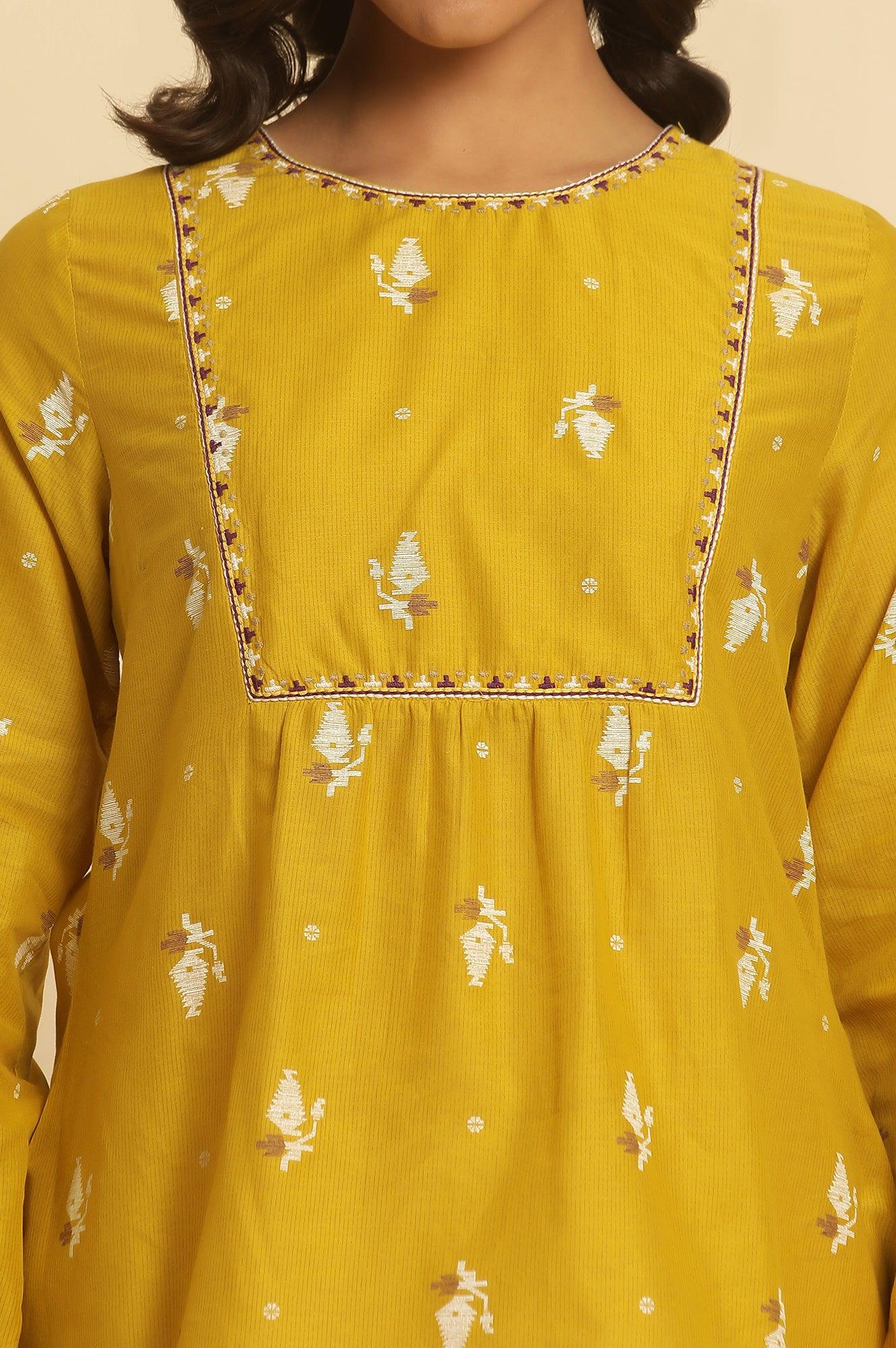 Yellow Geometric Printed And Embroidered Top - Image 6