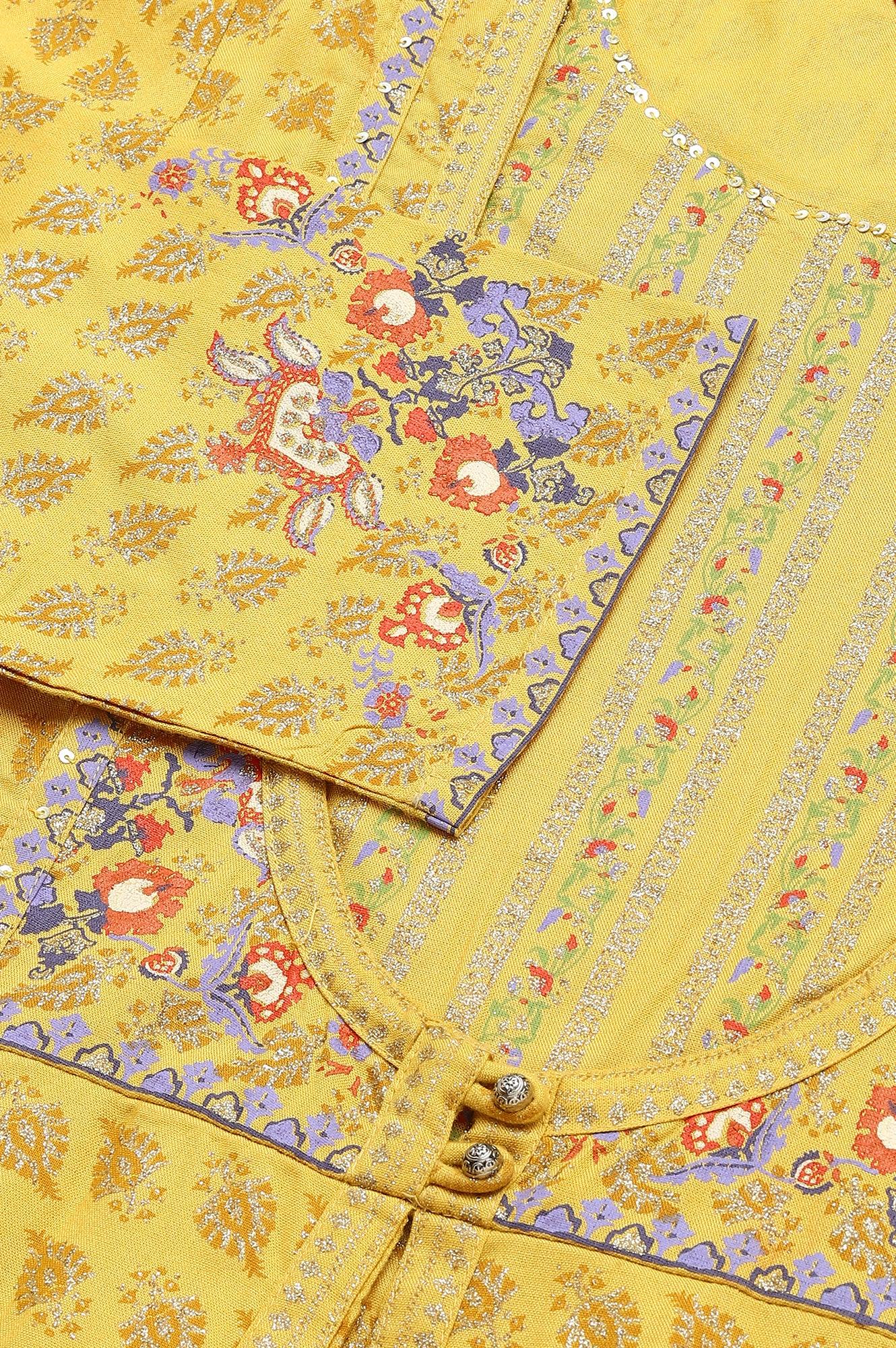 Yellow Glitter Printed Mock Layer kurta With Straight Pants - Image 8