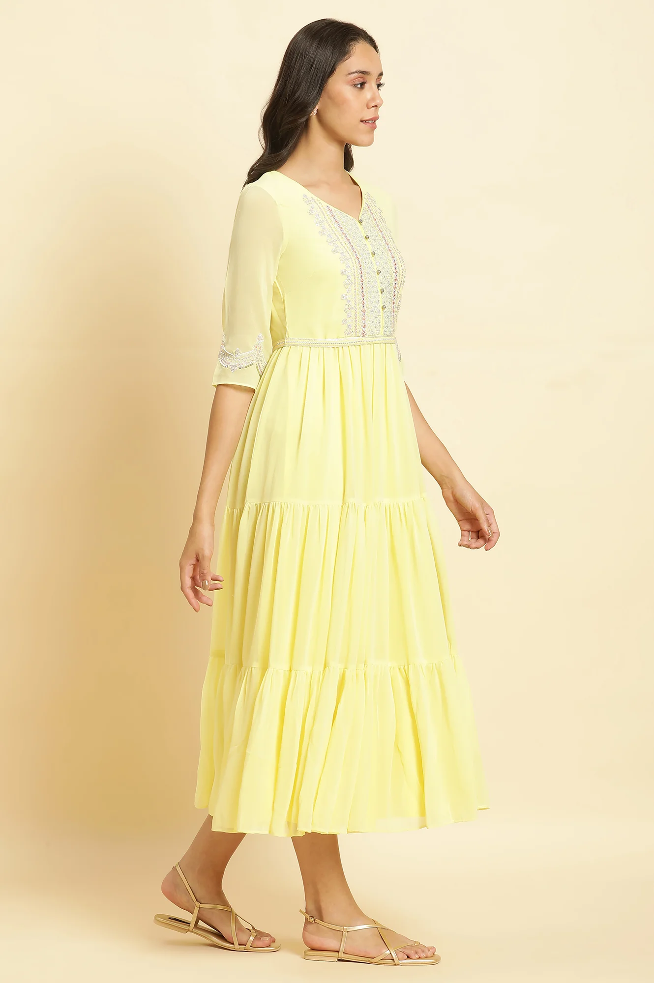 Yellow Heavy Festive Dress and Dupatta Set - Image 3