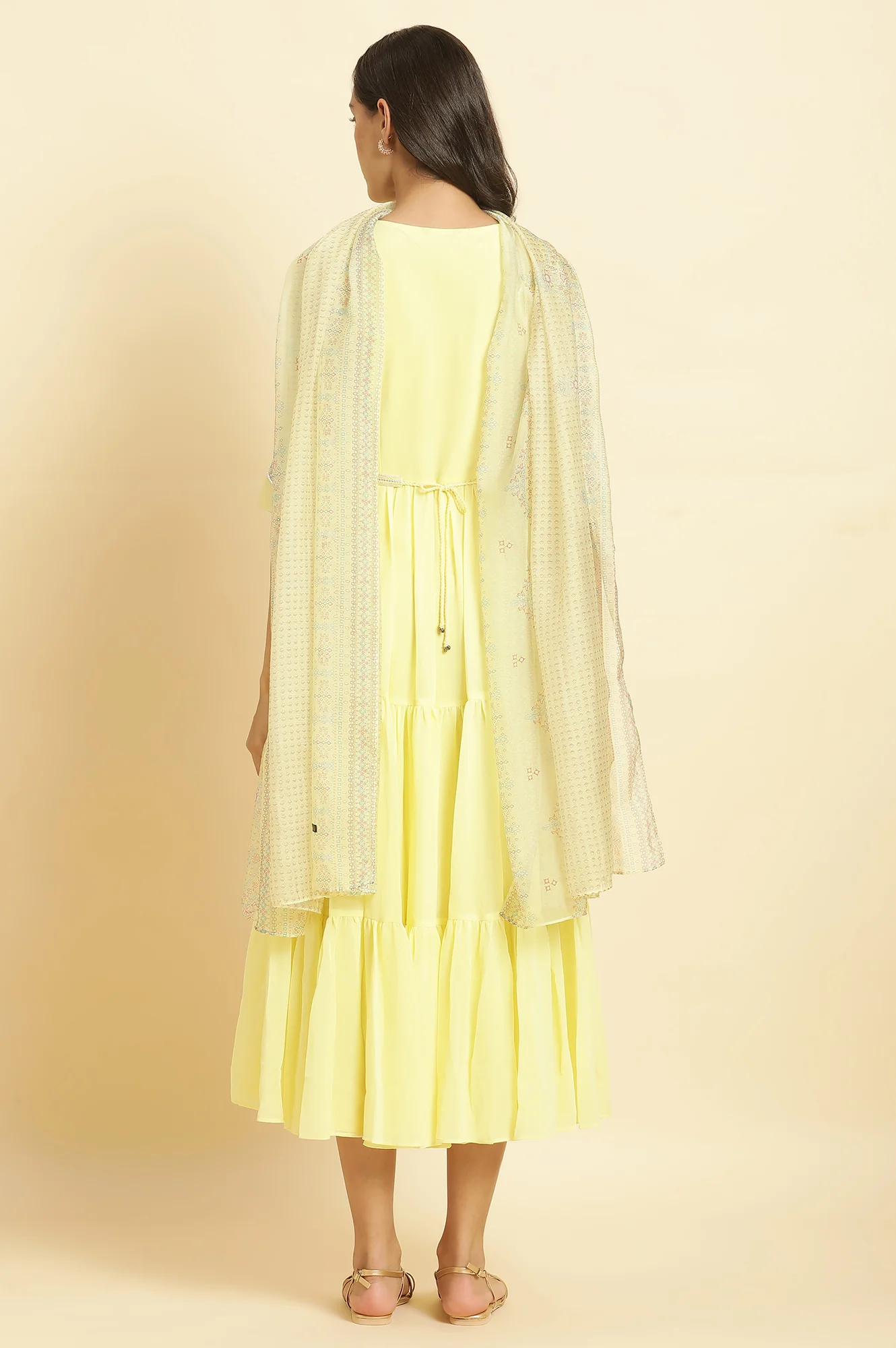 Yellow Heavy Festive Dress and Dupatta Set - Image 4