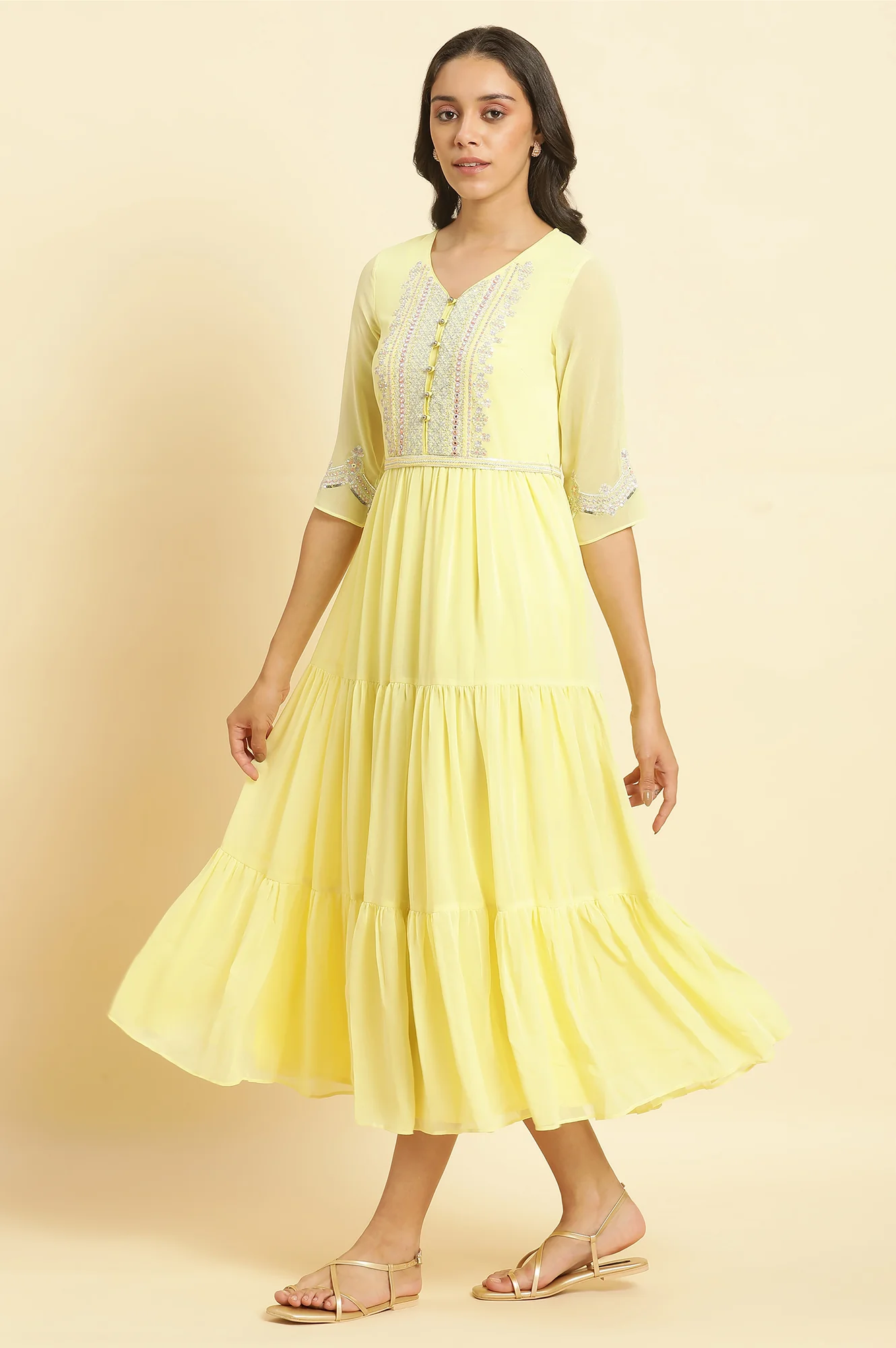Yellow Heavy Festive Dress and Dupatta Set - Image 5