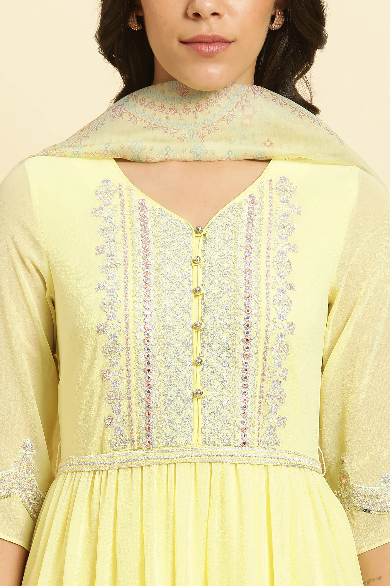 Yellow Heavy Festive Dress and Dupatta Set - Image 6
