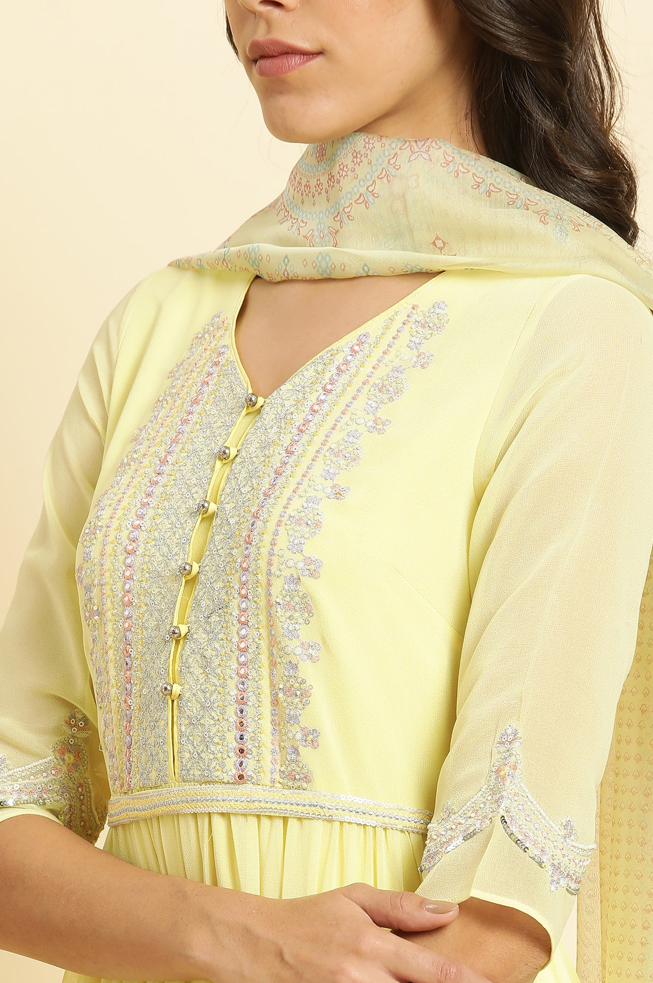 Yellow Heavy Festive Dress and Dupatta Set - Image 7