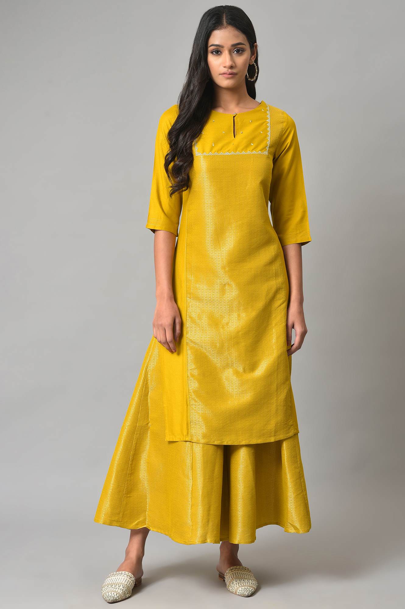 Yellow Jacquard Festive Culottes - Image 5