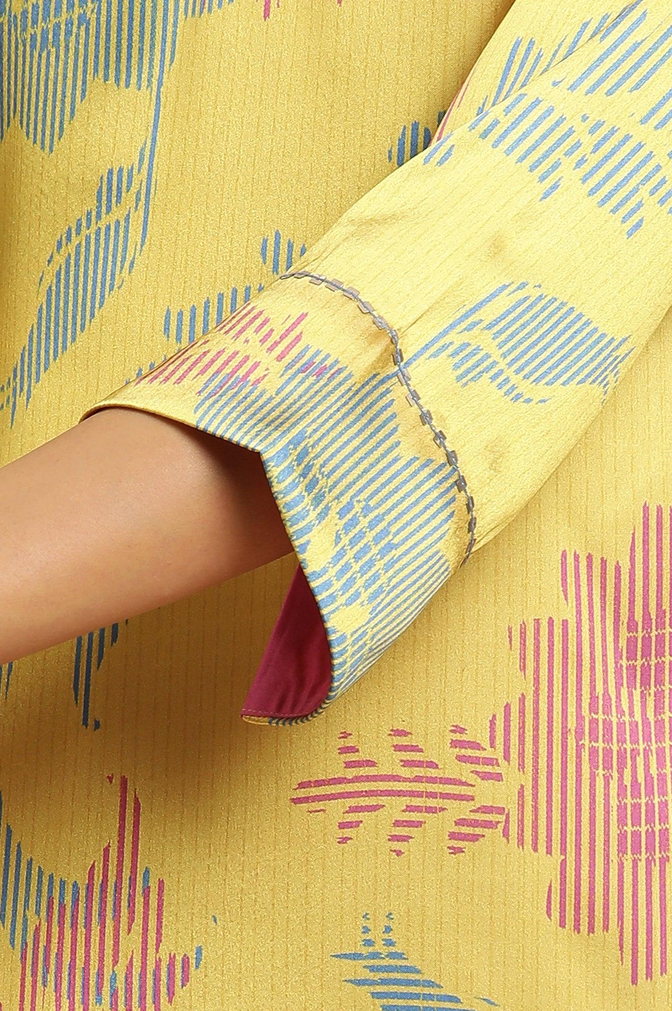 Yellow Japanese Satin Floral Printed Kurta - Image 7