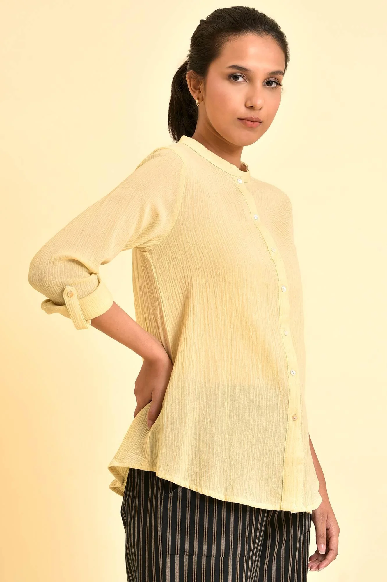 Yellow Mandarin Collar Top - Image 4