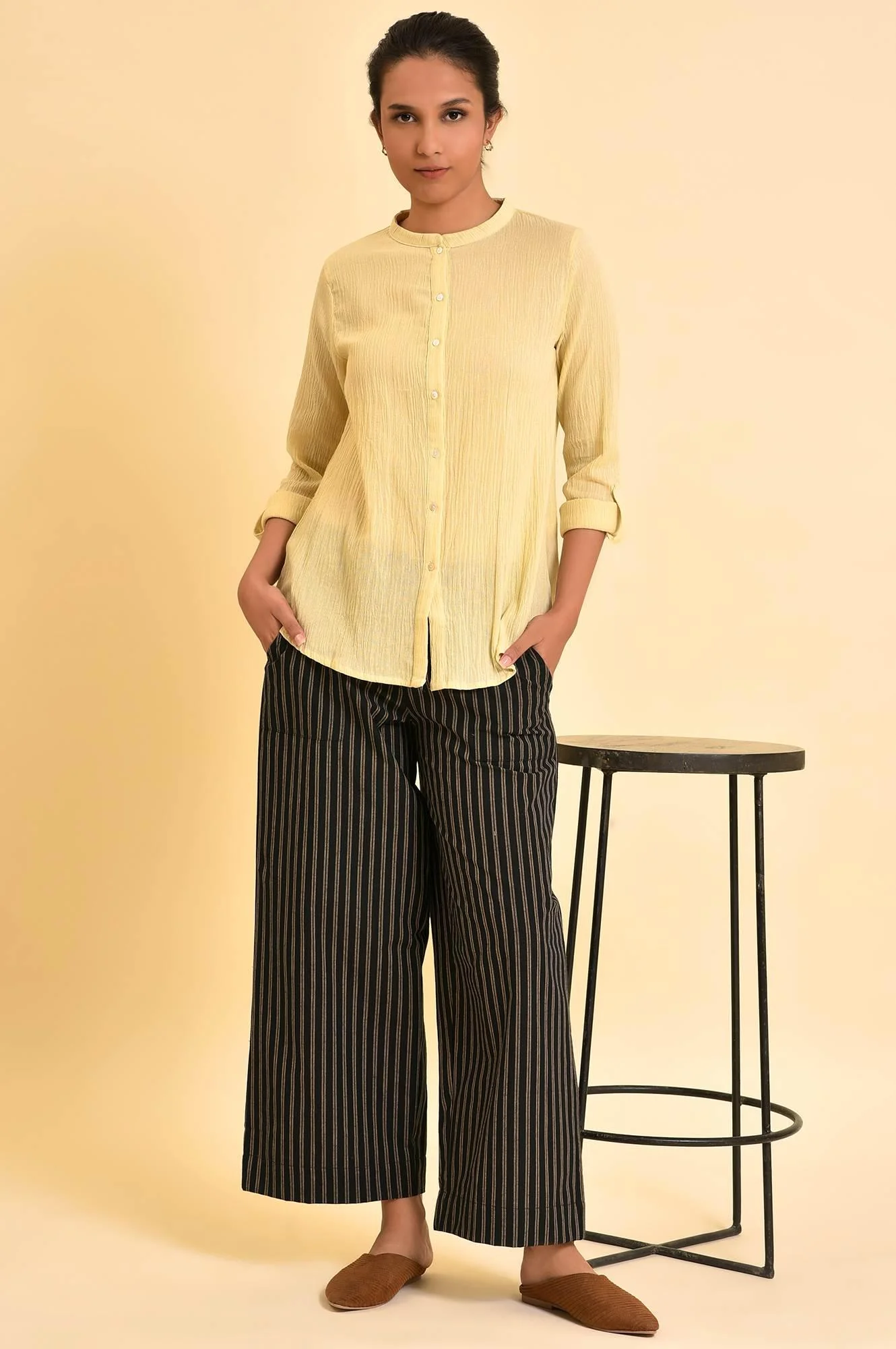 Yellow Mandarin Collar Top - Image 5