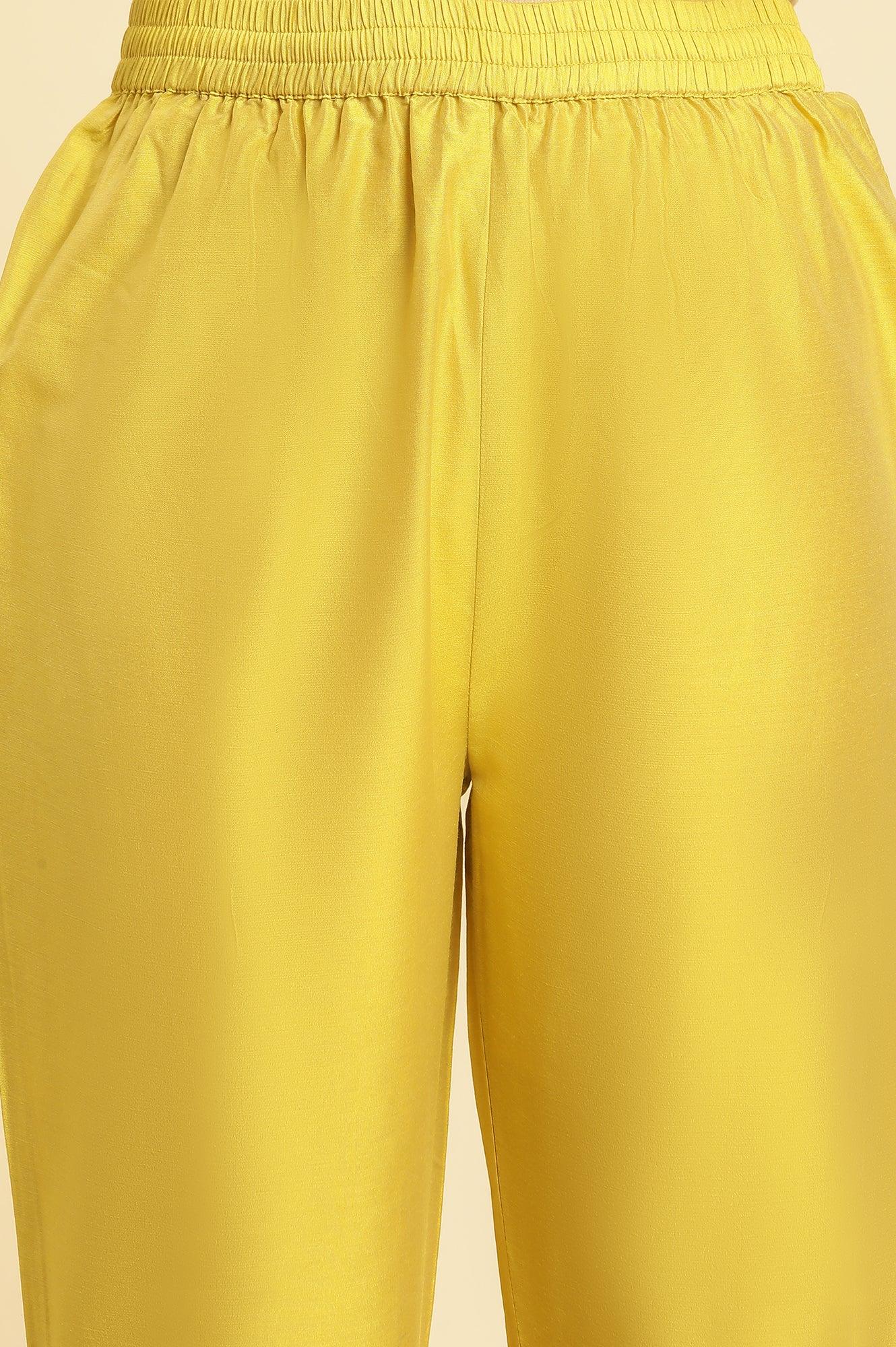 Yellow Metallic Embroidered Kurta, Pants And Organza Dupatta - Image 9