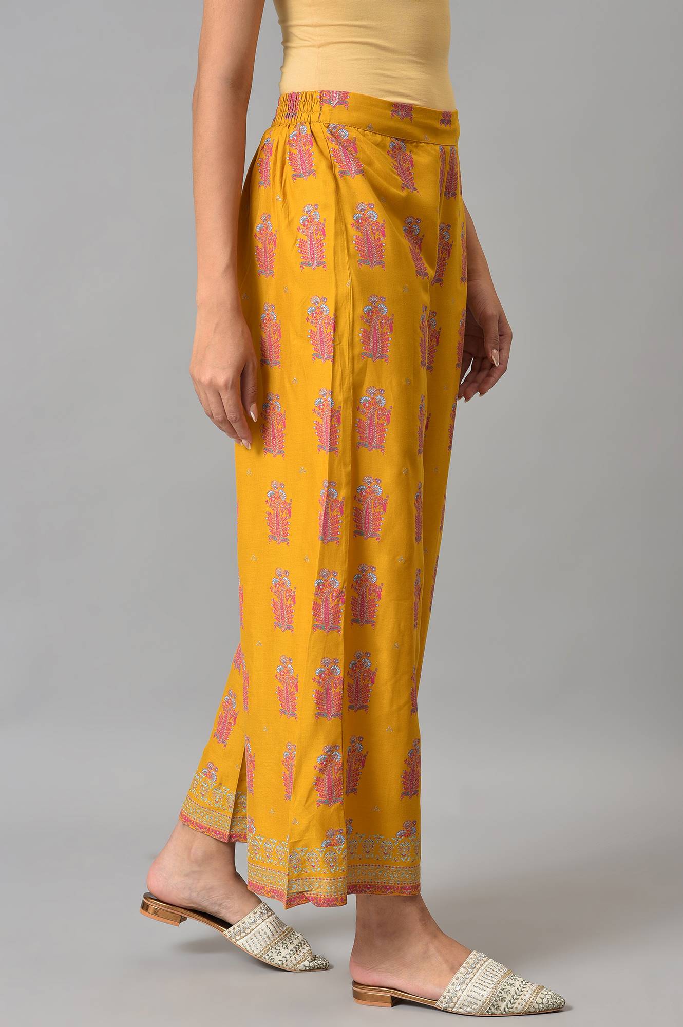 Yellow Metallic Embroidery Straight Kurta and Parallel Pant Set - Image 7