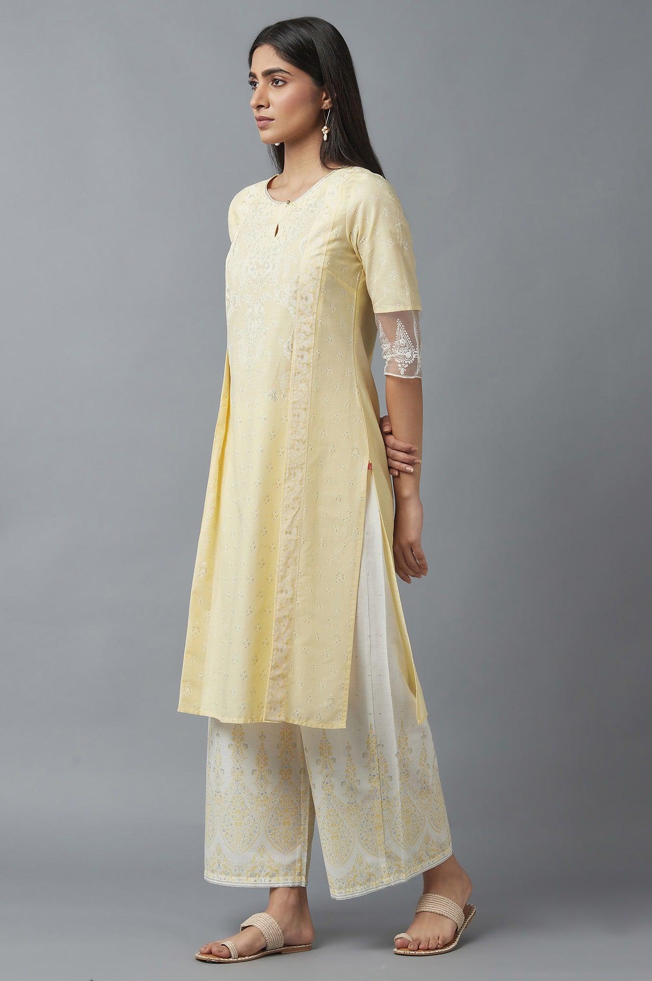 Yellow Mock Layer Printed kurta - Image 3