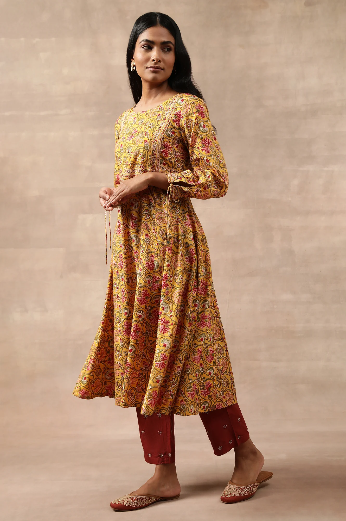 Yellow Multicoloured Floral Hand Block Print kurta - Image 2