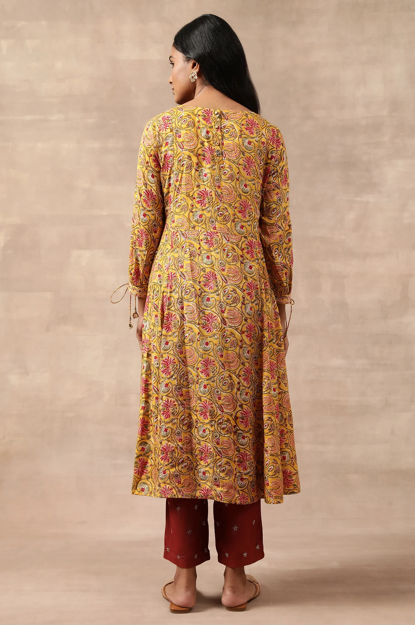 Yellow Multicoloured Floral Hand Block Print kurta - Image 4